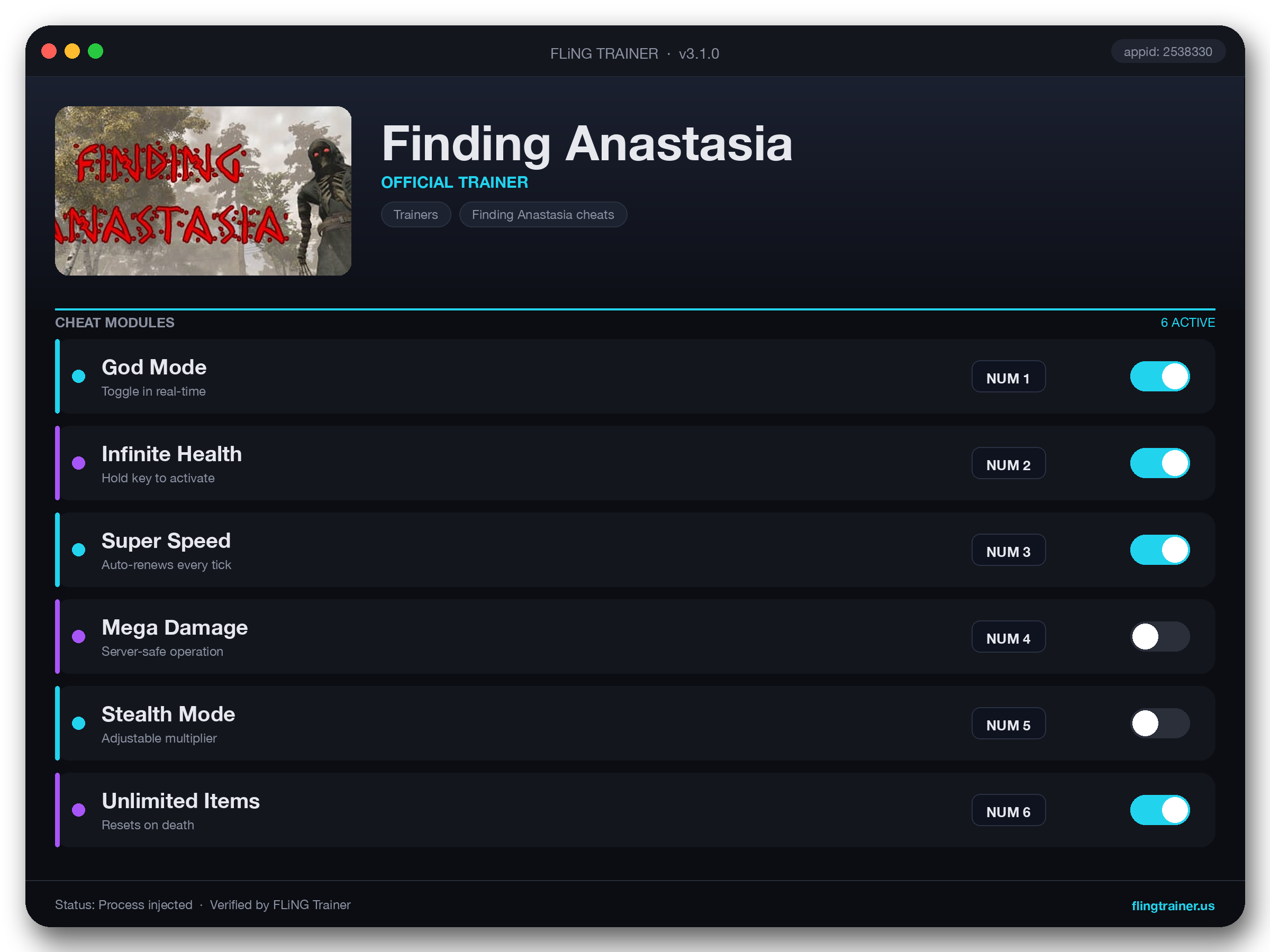 Finding Anastasia Trainer interface