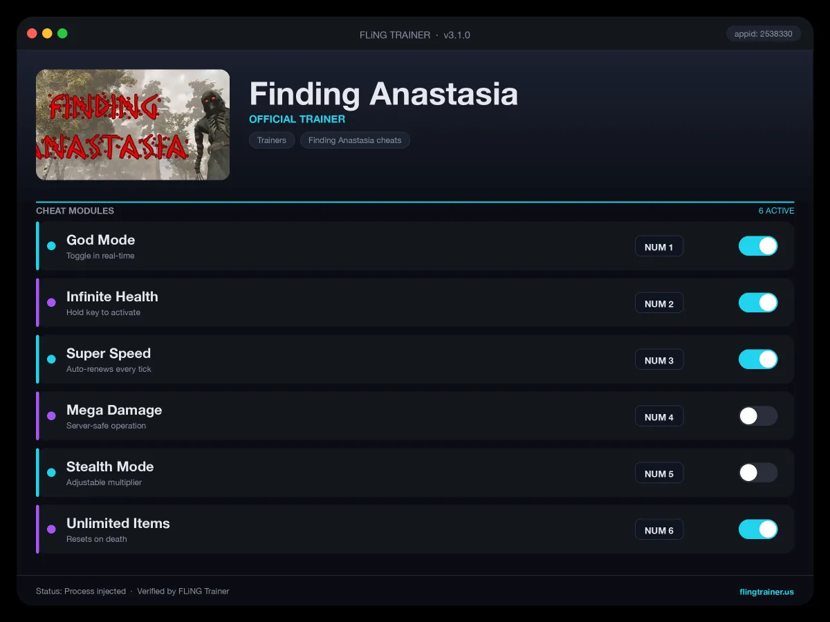 Finding Anastasia Trainer interface