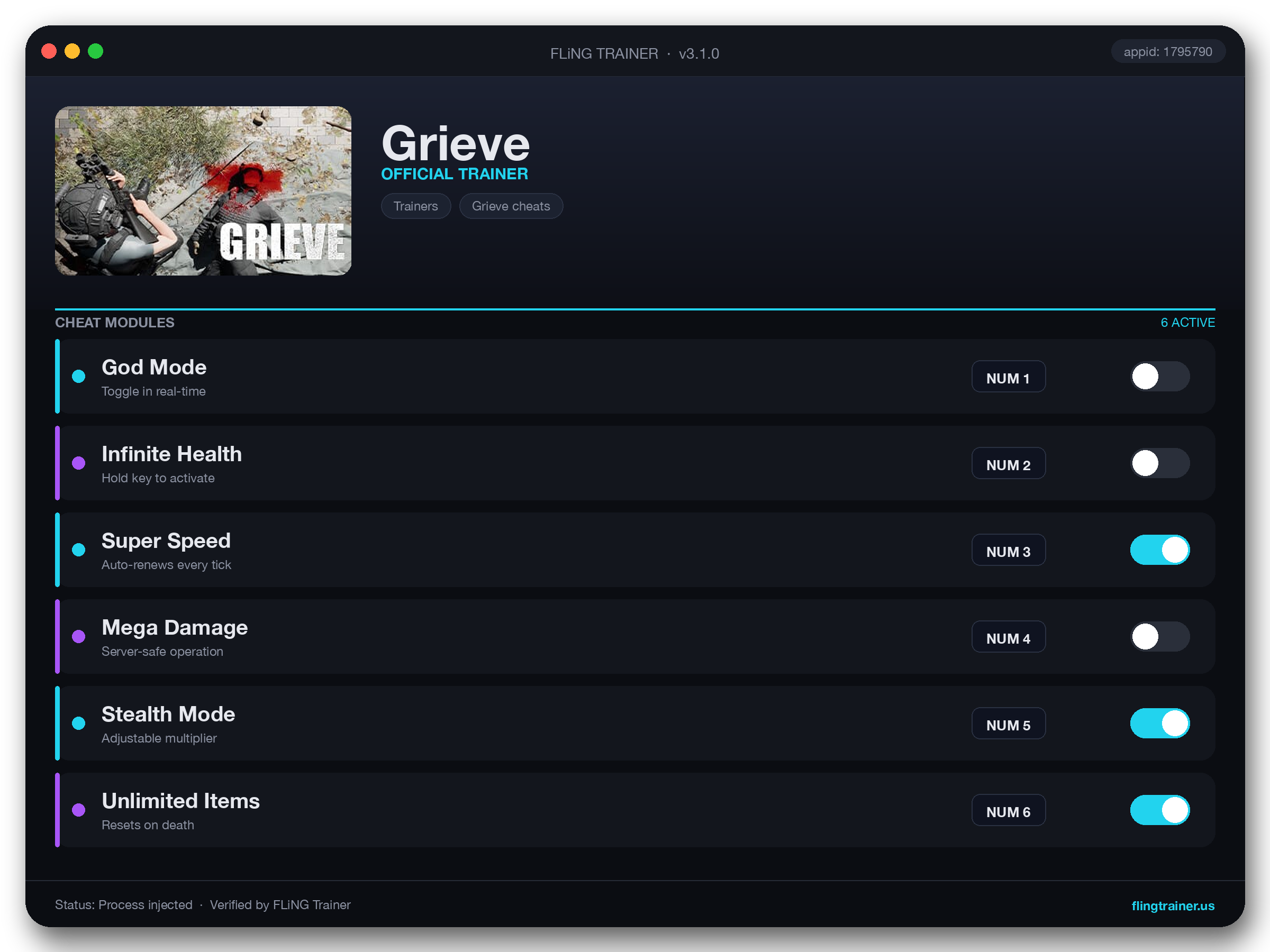 Grieve Trainer interface