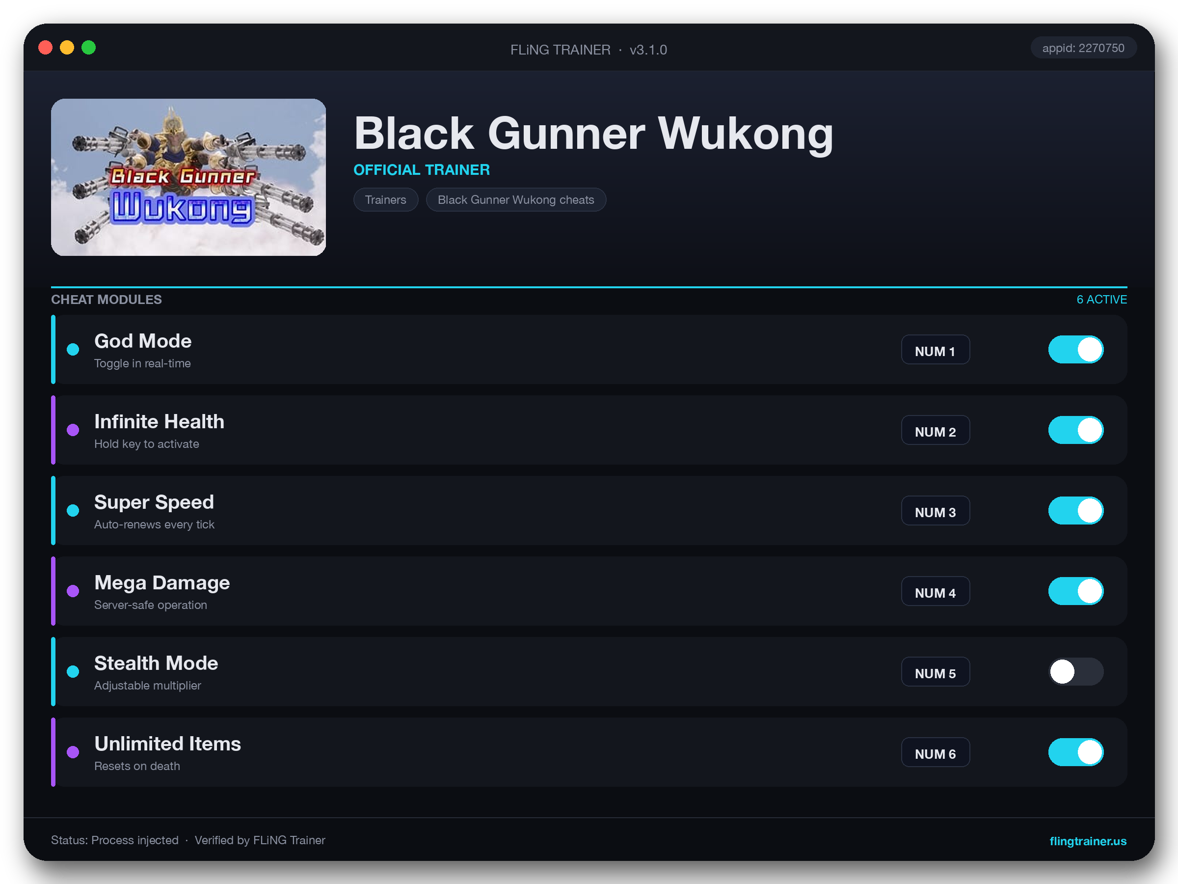 Black Gunner Wukong Trainer interface