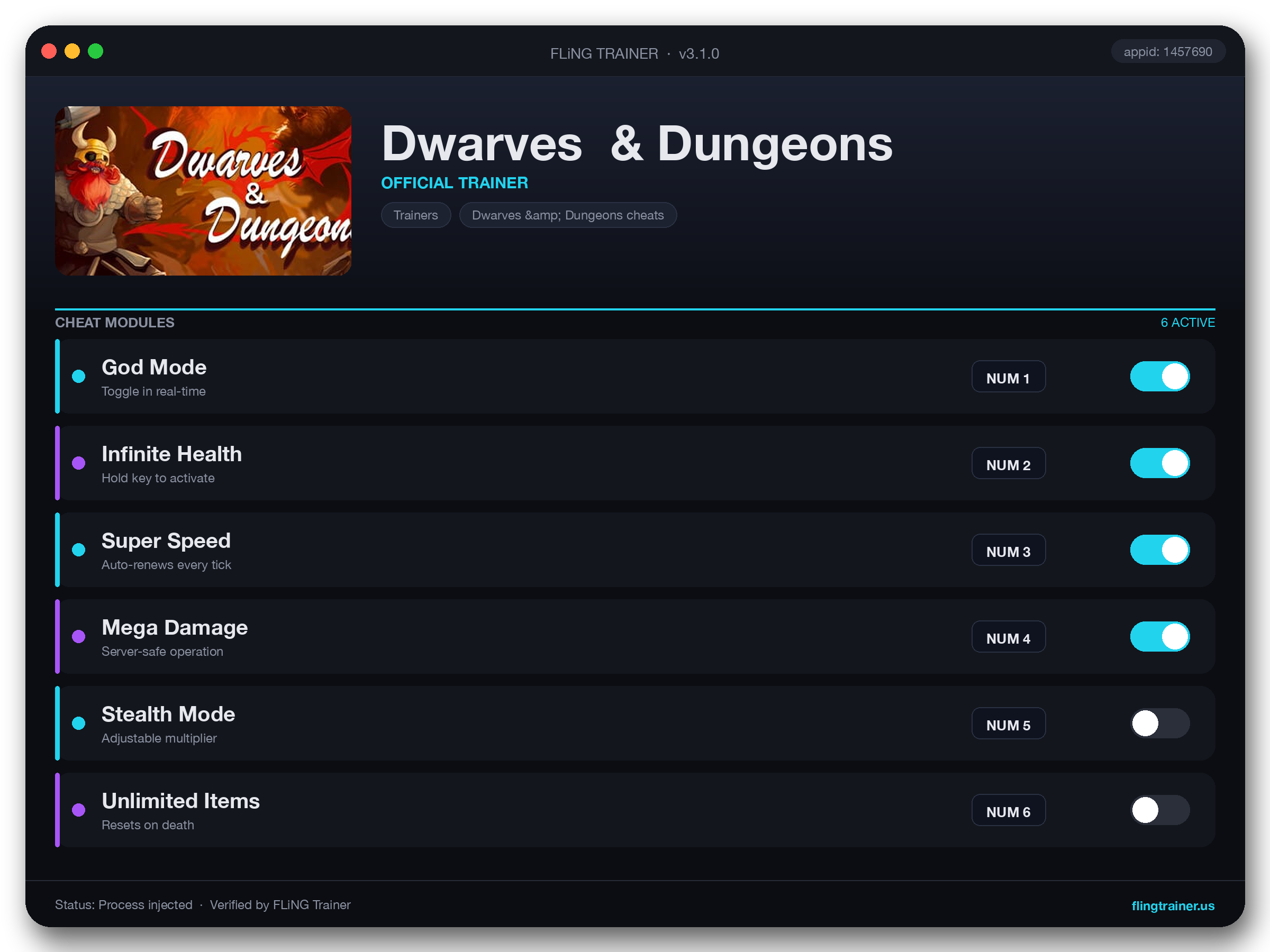 Dwarves  & Dungeons Trainer interface