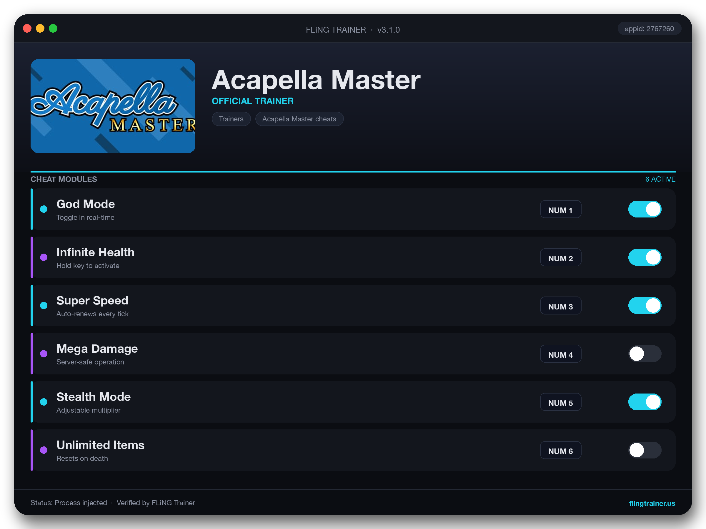 Acapella Master Trainer interface