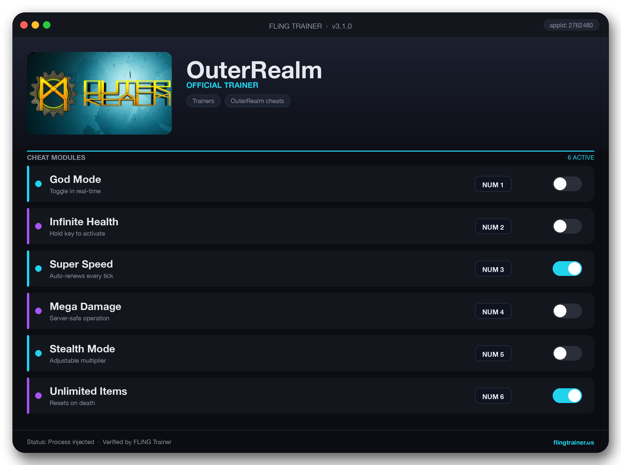 OuterRealm Trainer interface
