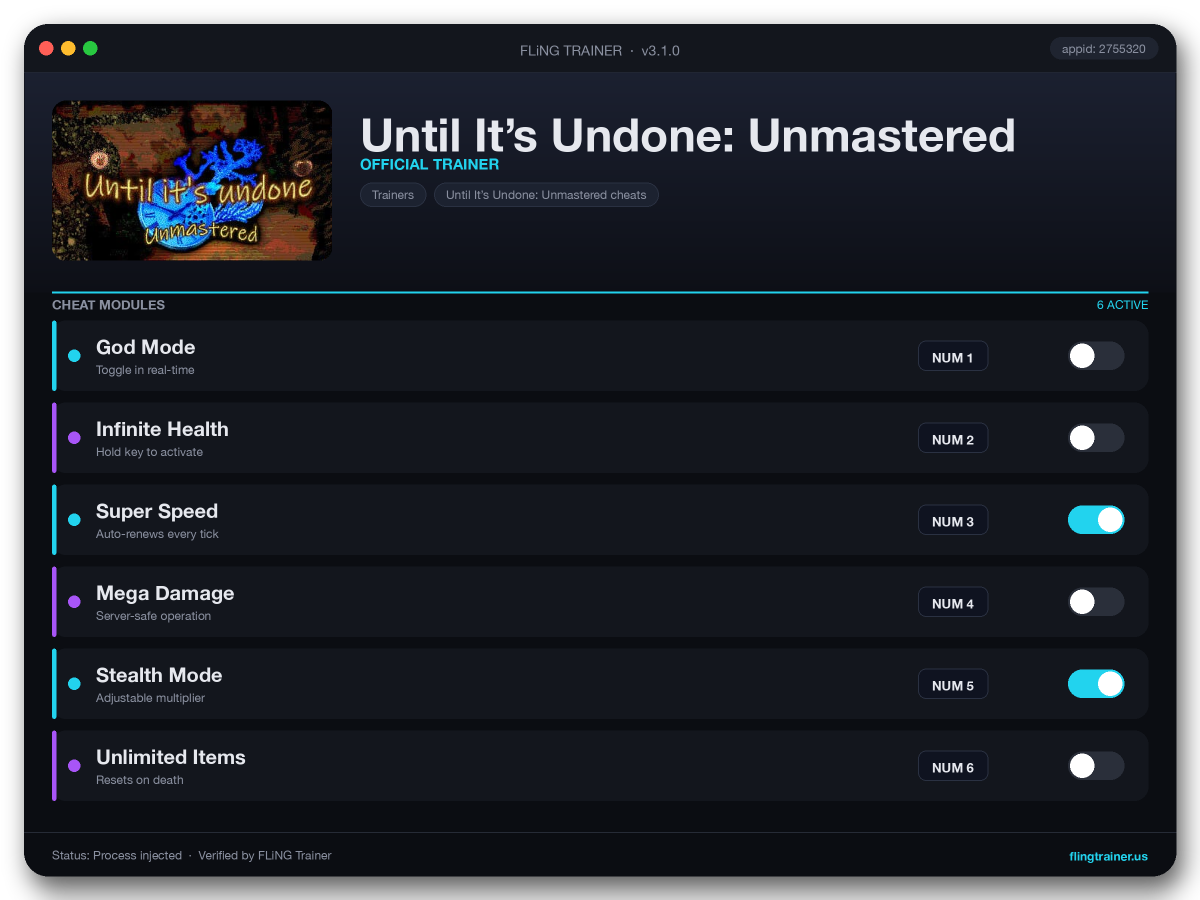 Until It’s Undone: Unmastered Trainer interface