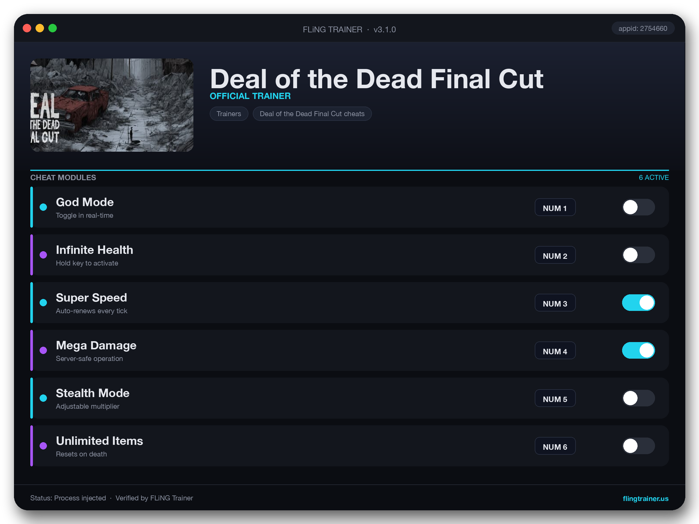 Deal of the Dead Final Cut Trainer interface