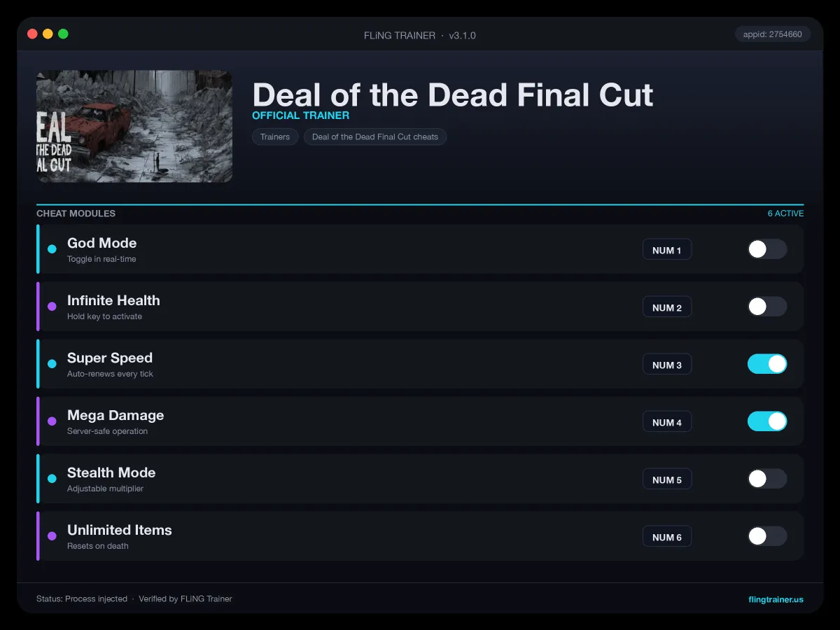 Deal of the Dead Final Cut Trainer interface