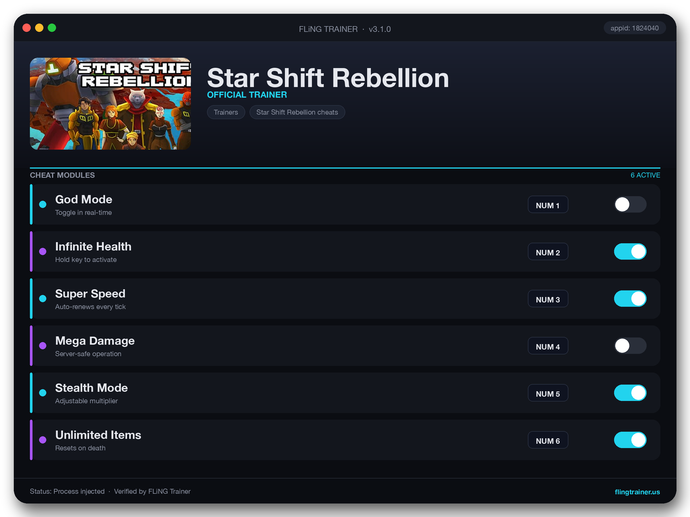 Star Shift Rebellion Trainer interface