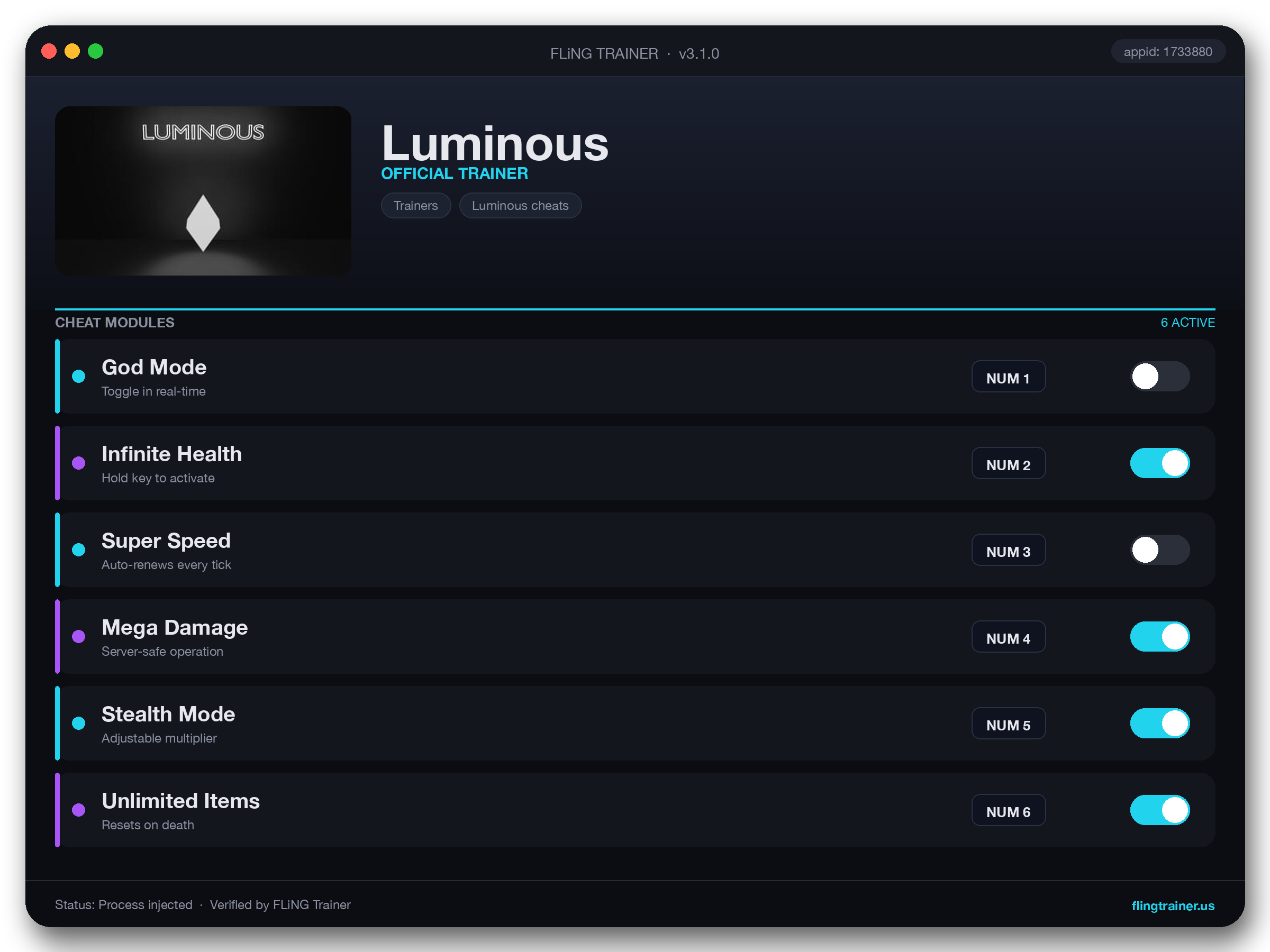 Luminous Trainer interface
