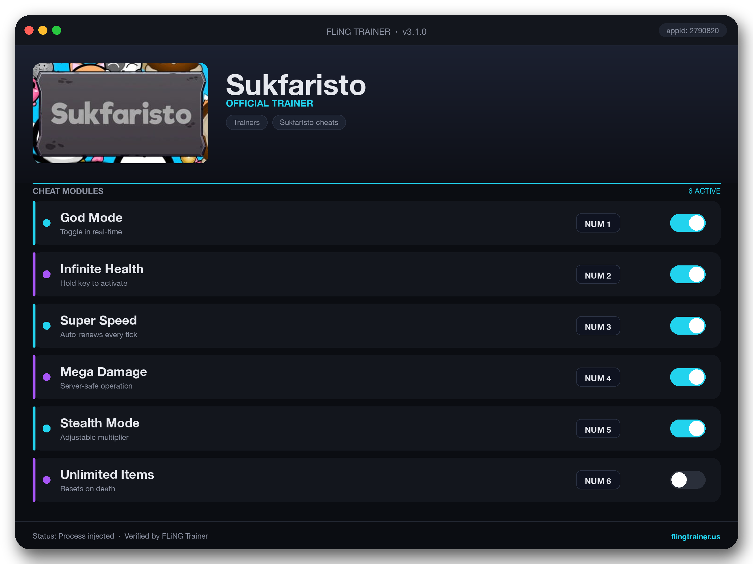 Sukfaristo Trainer interface