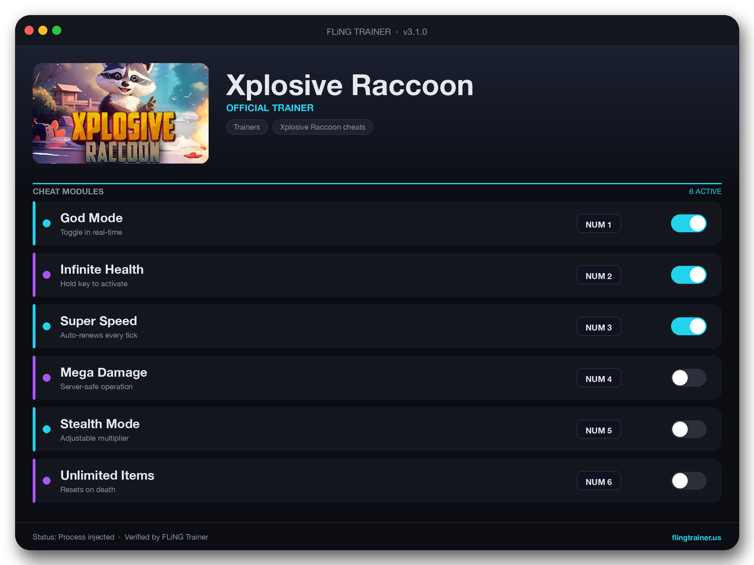 Xplosive Raccoon Trainer interface