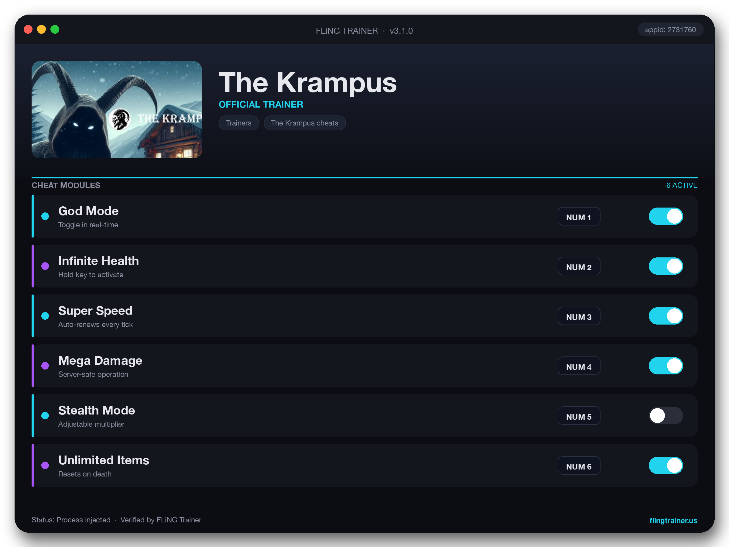 The Krampus Trainer interface