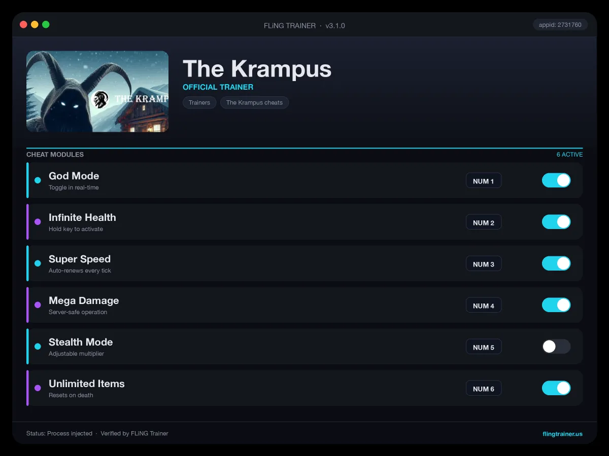 The Krampus Trainer interface