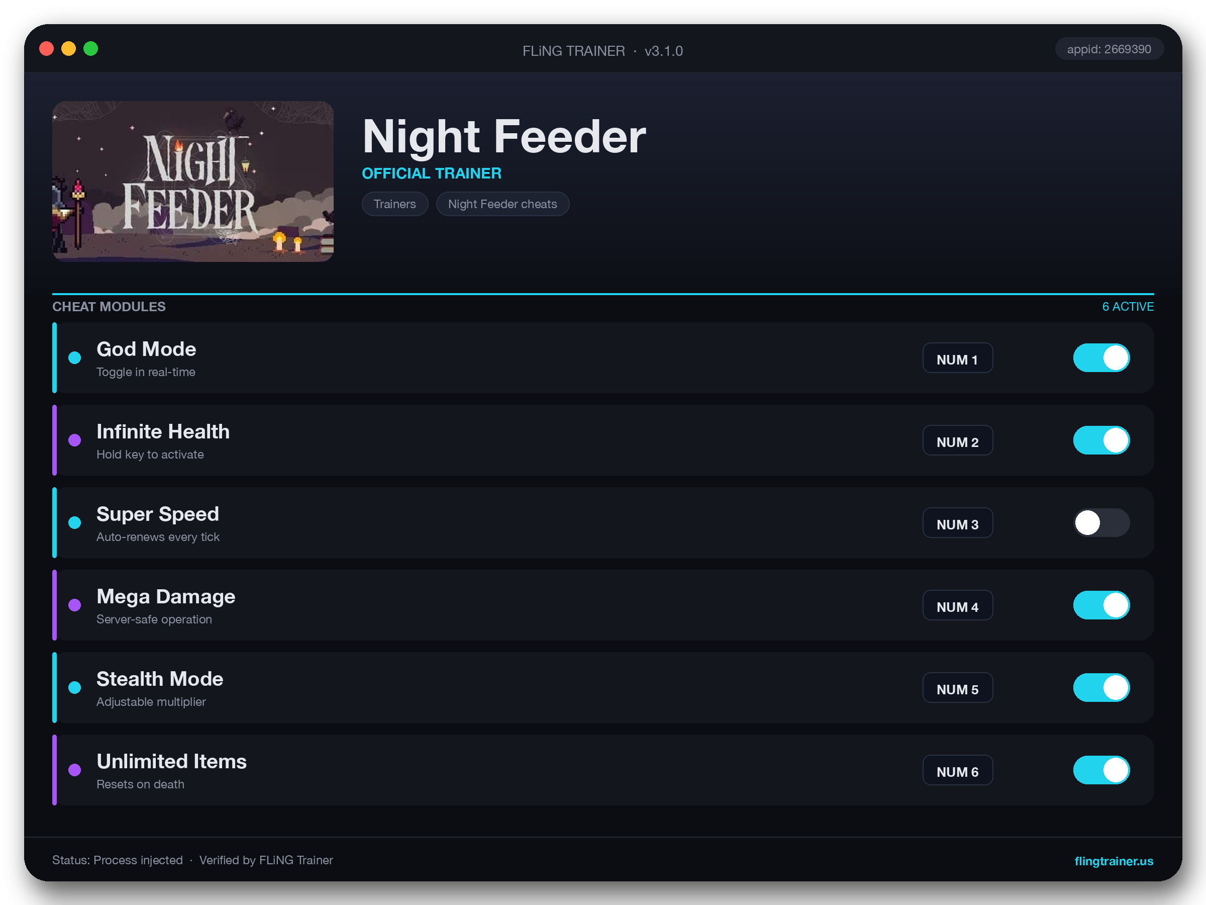 Night Feeder Trainer interface