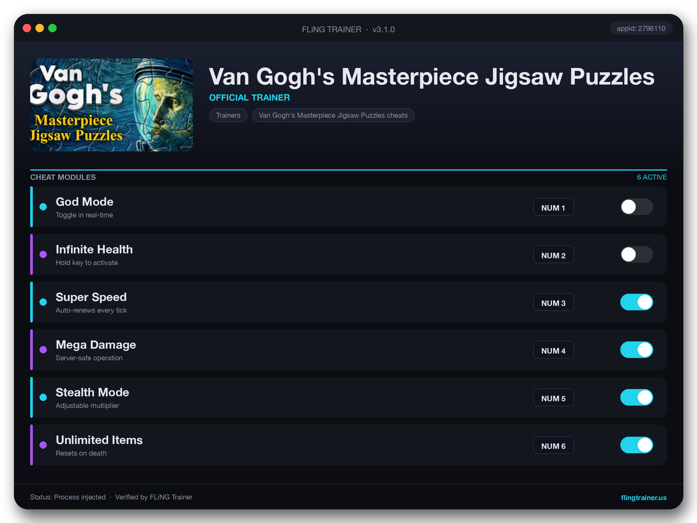 Van Gogh's Masterpiece Jigsaw Puzzles Trainer interface