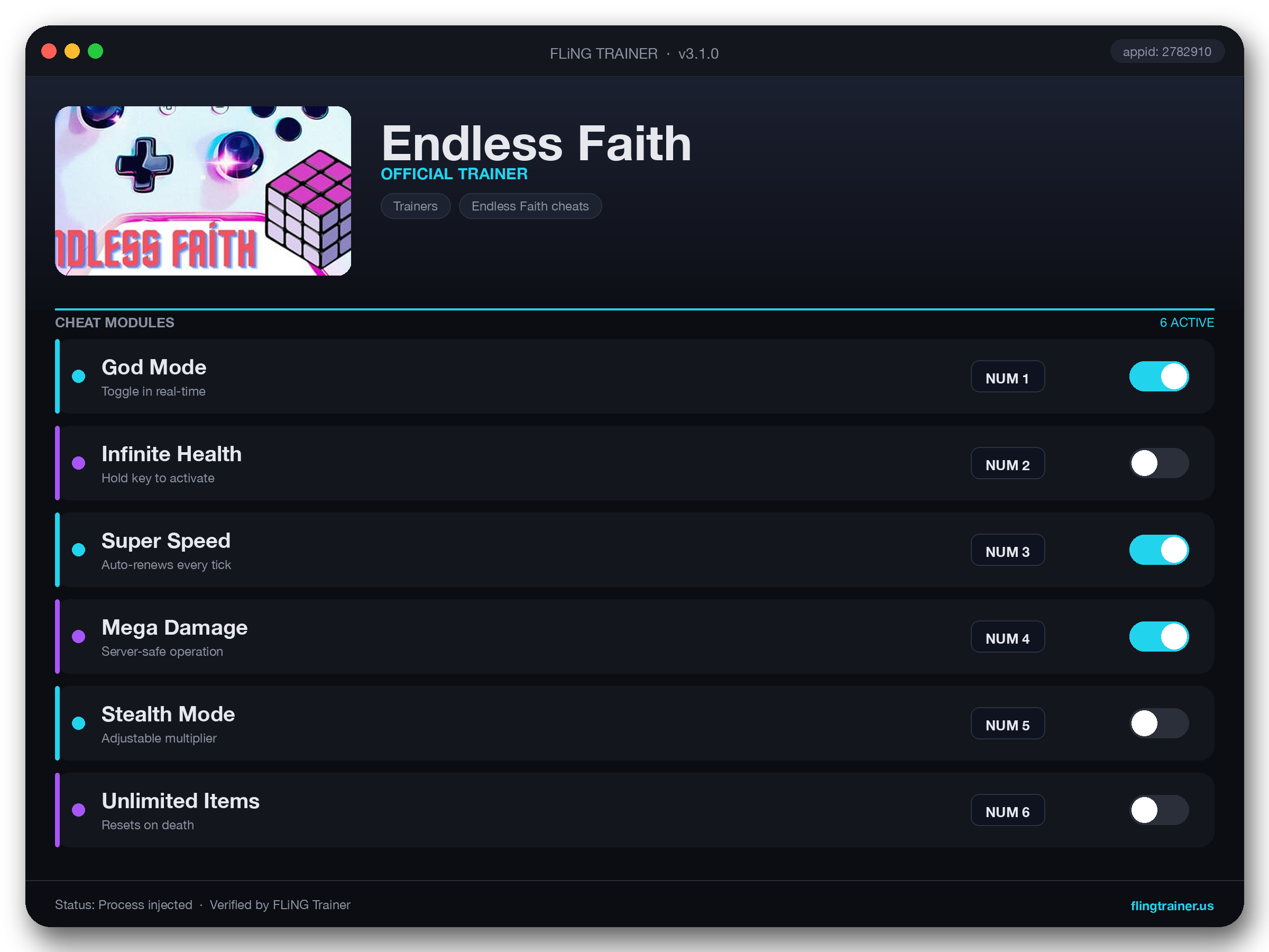 Endless Faith Trainer interface
