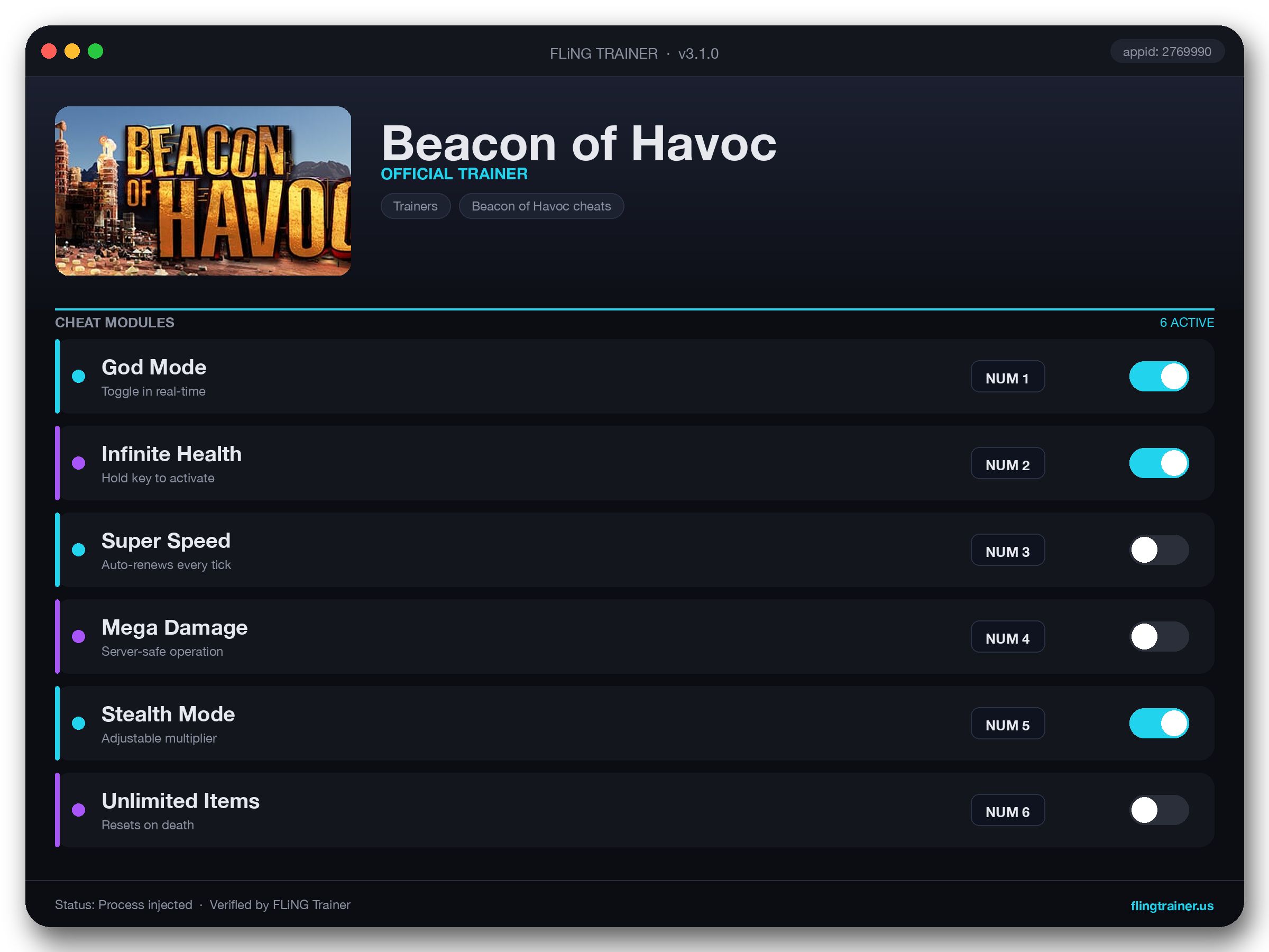 Beacon of Havoc Trainer interface