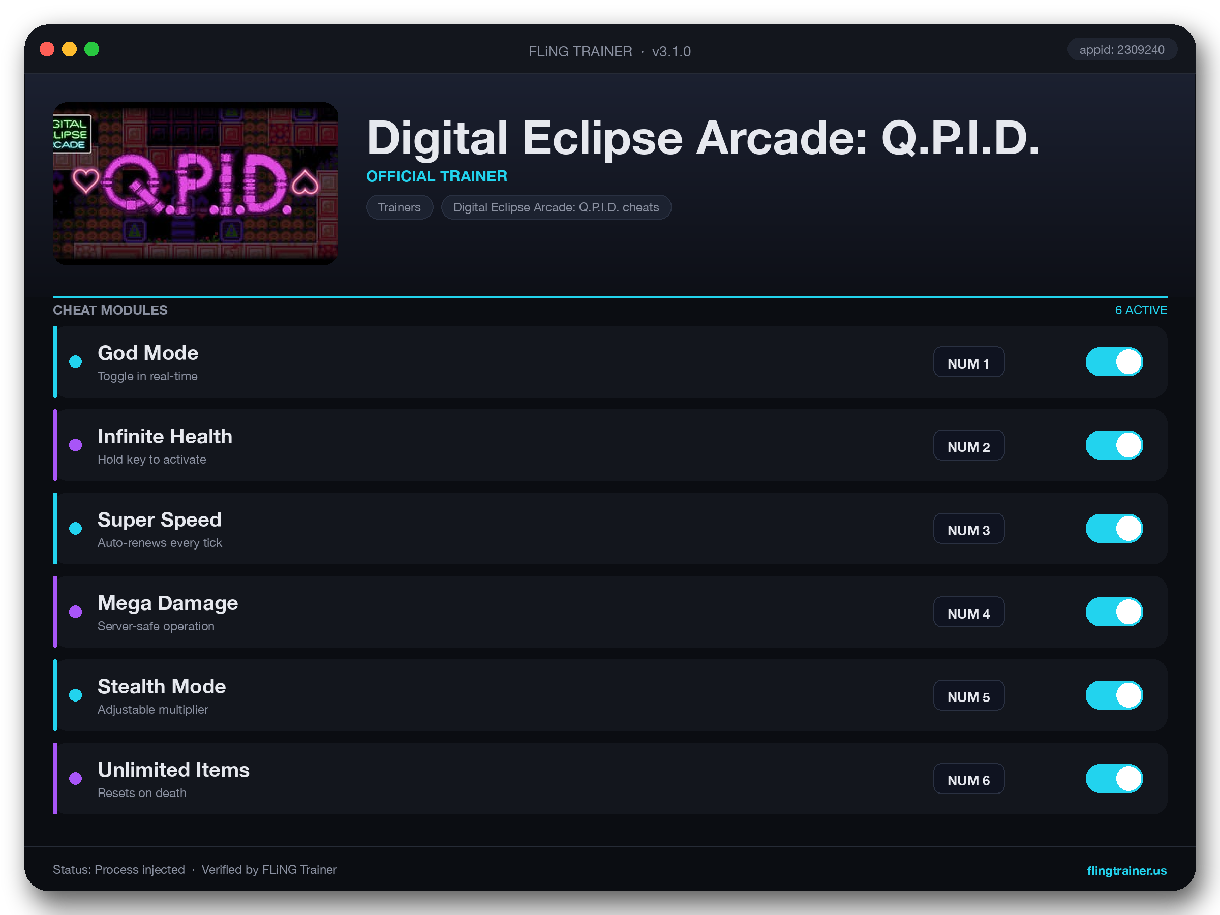 Digital Eclipse Arcade: Q.P.I.D. Trainer interface