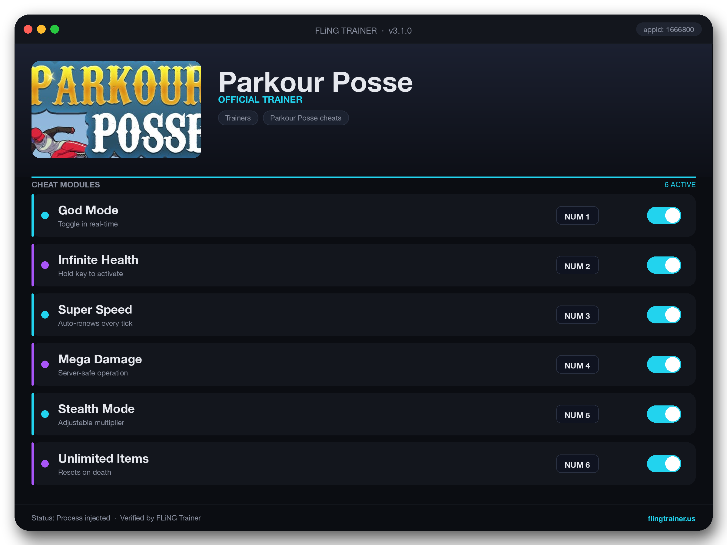 Parkour Posse Trainer interface