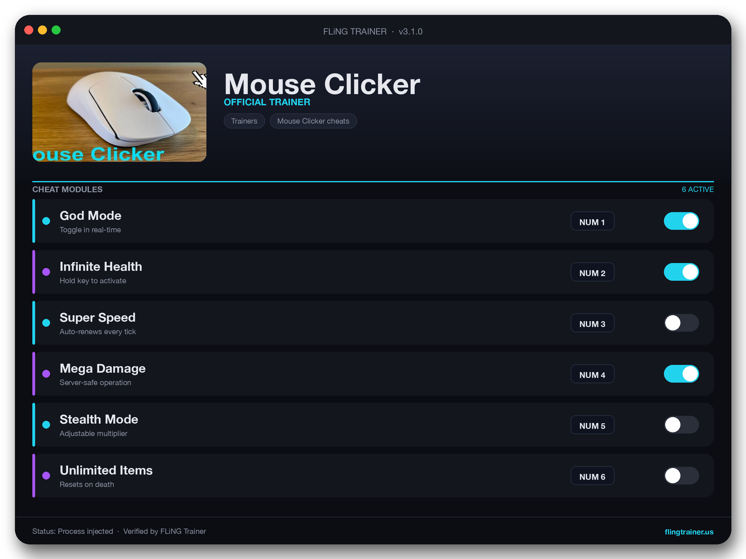 Mouse Clicker Trainer interface
