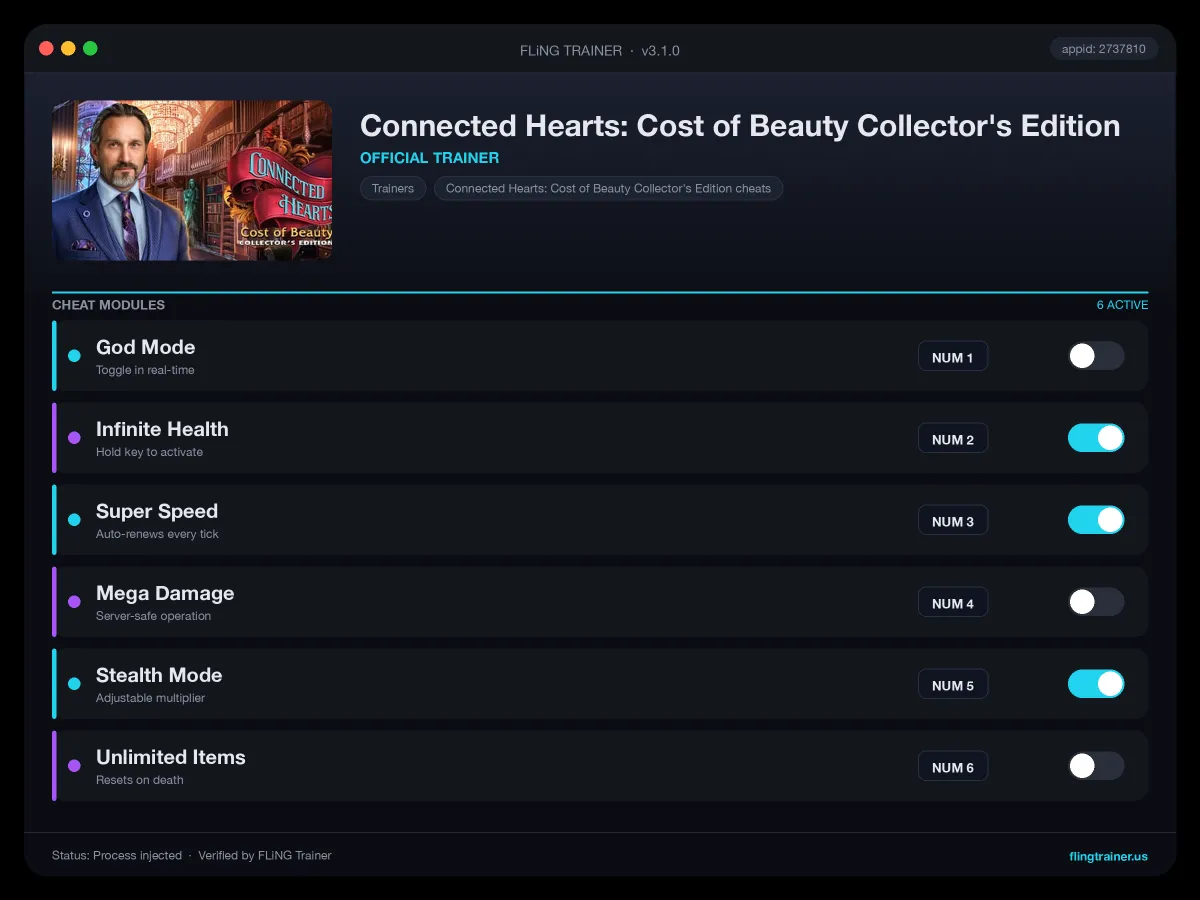 Connected Hearts: Cost of Beauty Collector's Edition Trainer interface