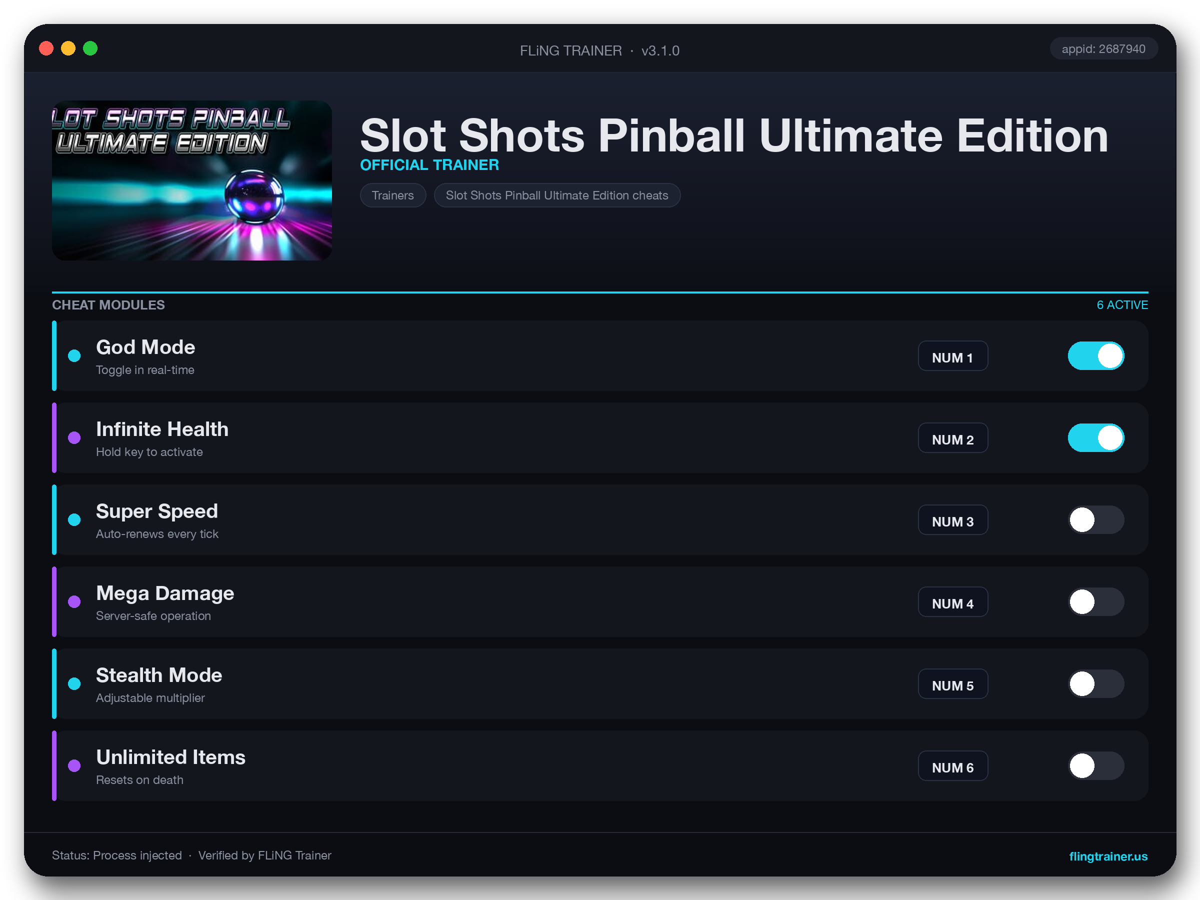 Slot Shots Pinball Ultimate Edition Trainer interface