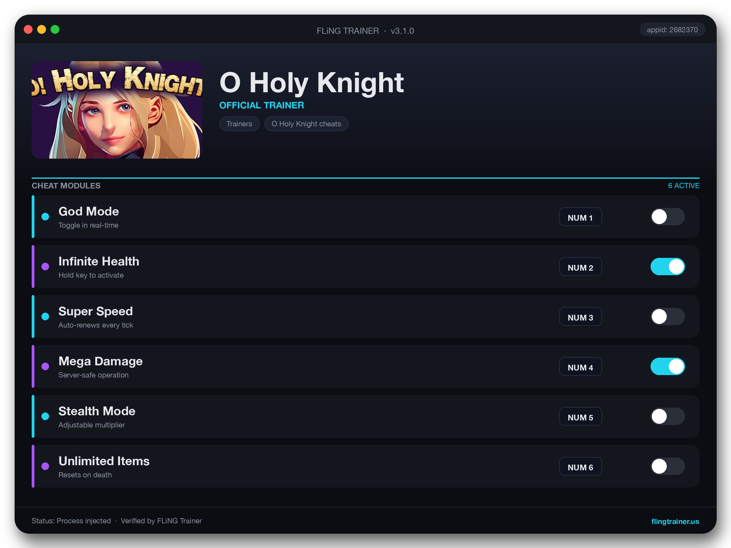 O Holy Knight Trainer interface