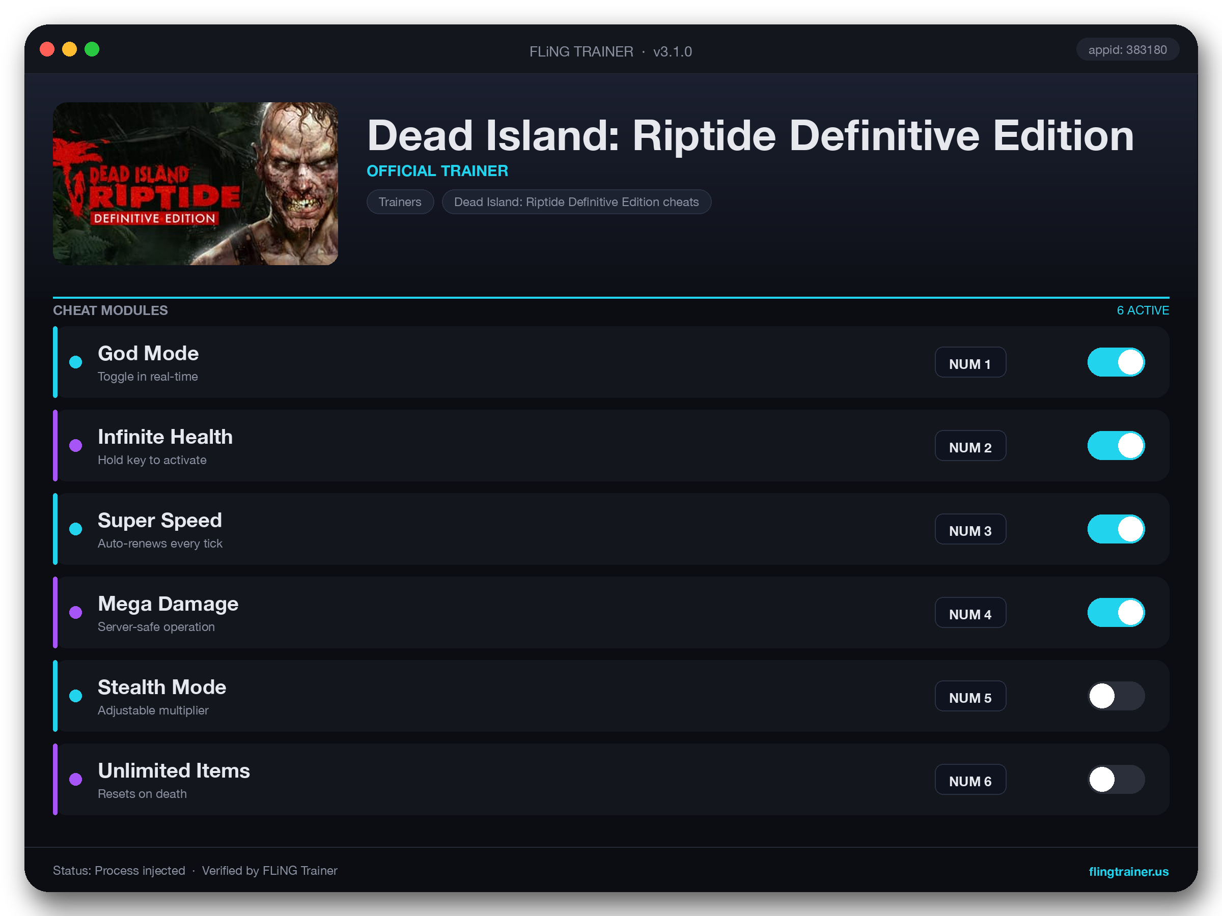 Dead Island: Riptide Definitive Edition Trainer interface