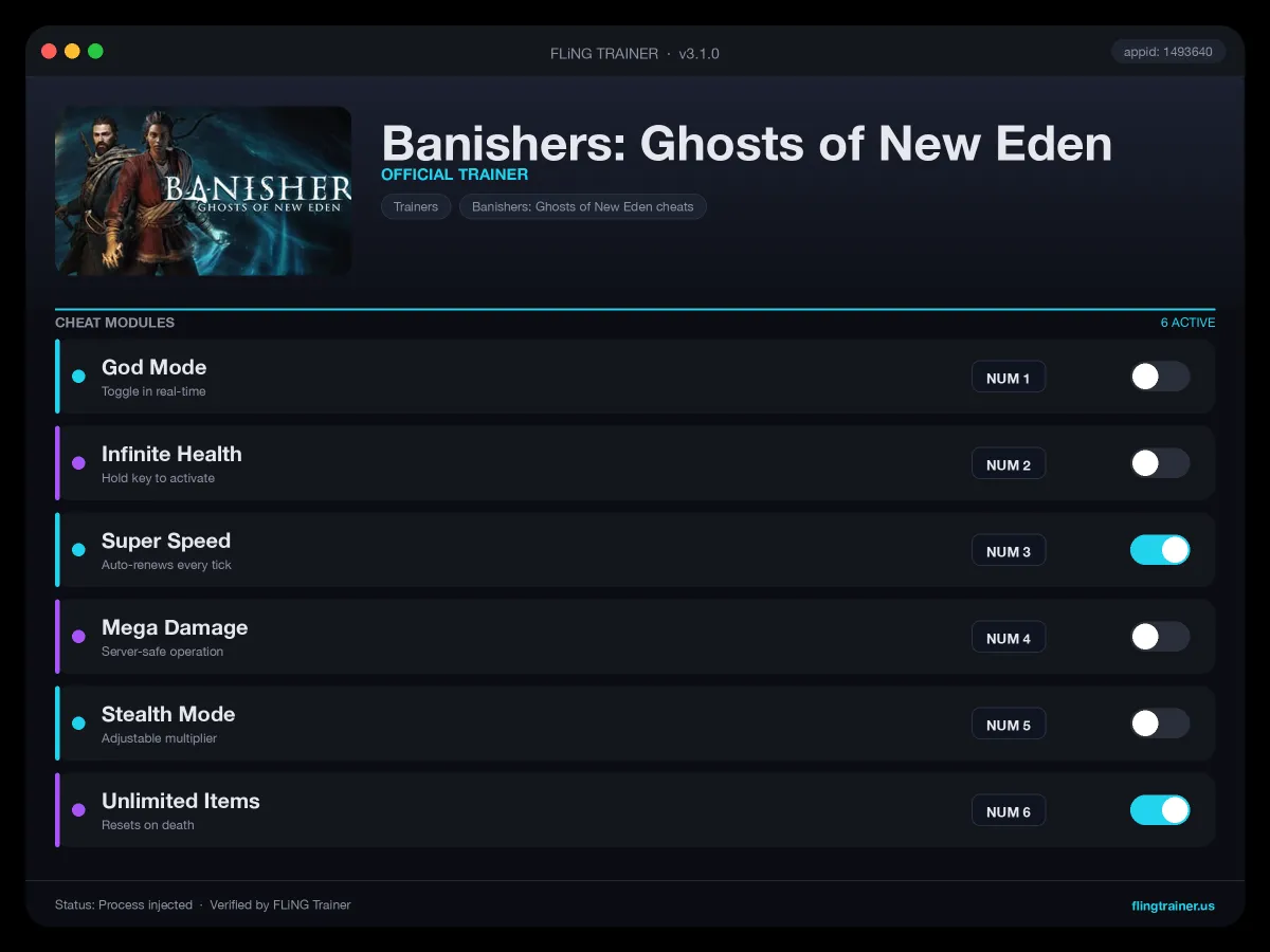 Banishers: Ghosts of New Eden Trainer interface