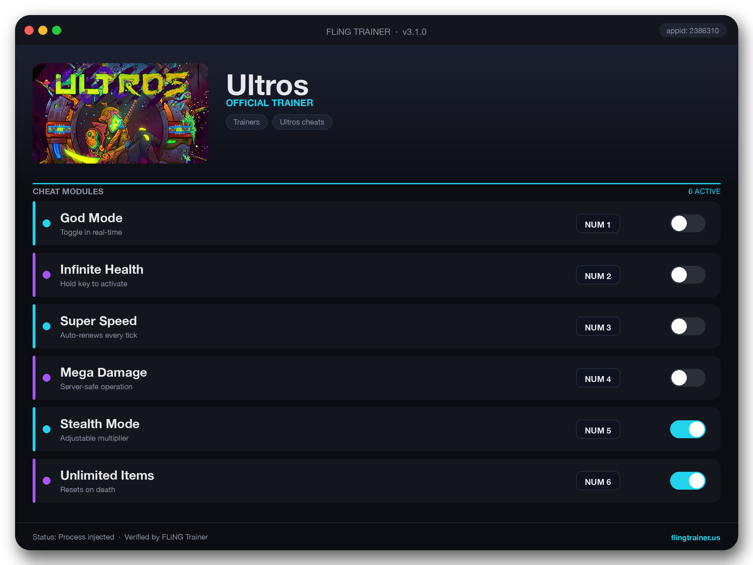 Ultros Trainer interface
