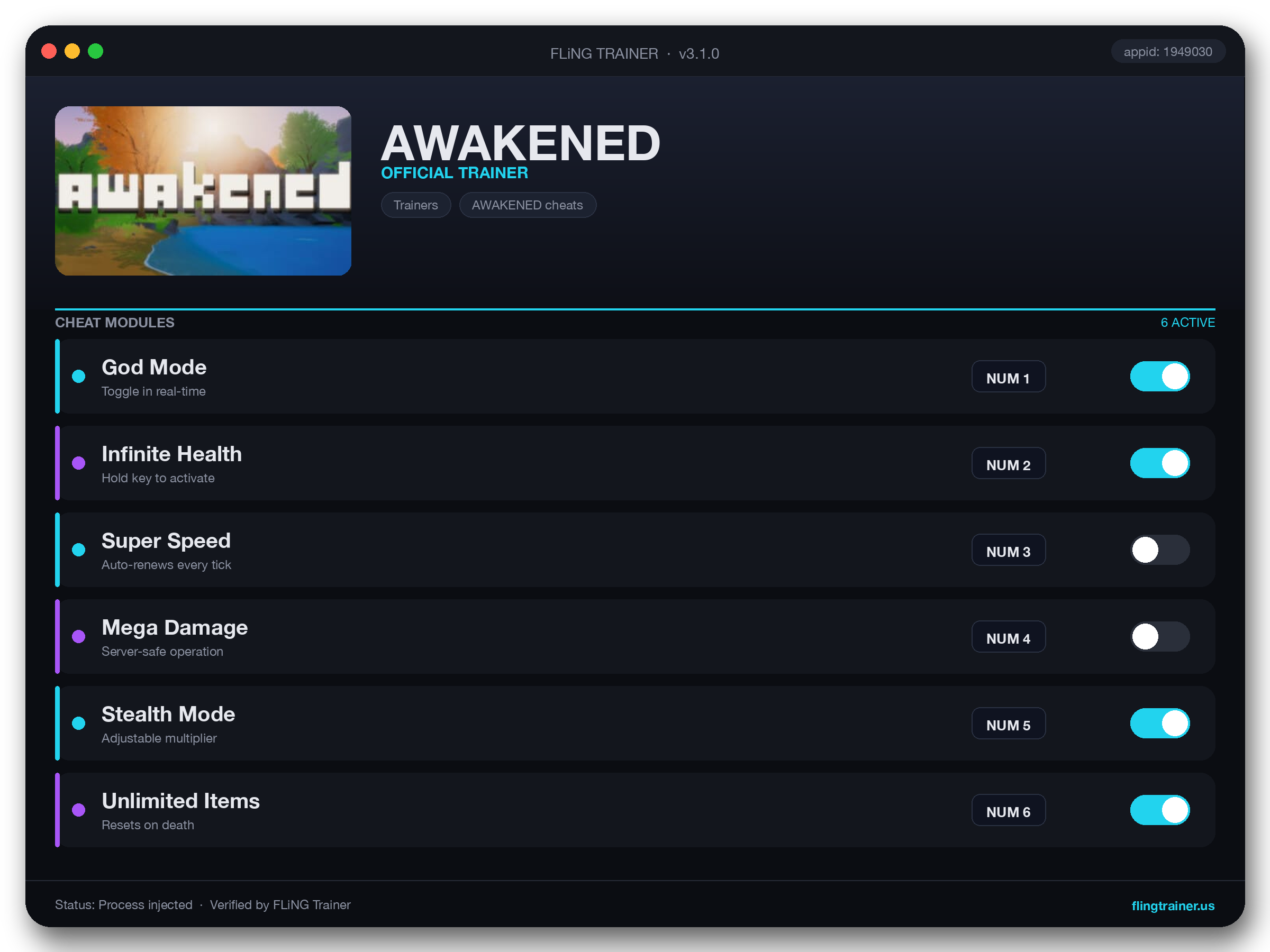 AWAKENED Trainer interface