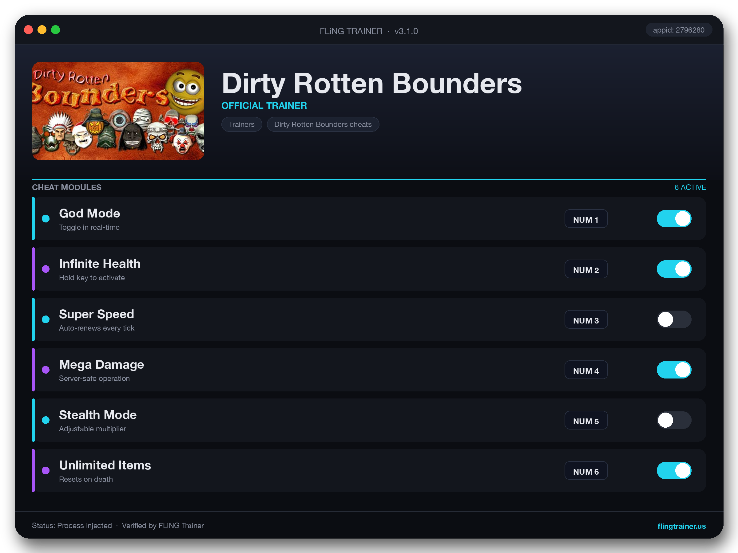 Dirty Rotten Bounders Trainer interface