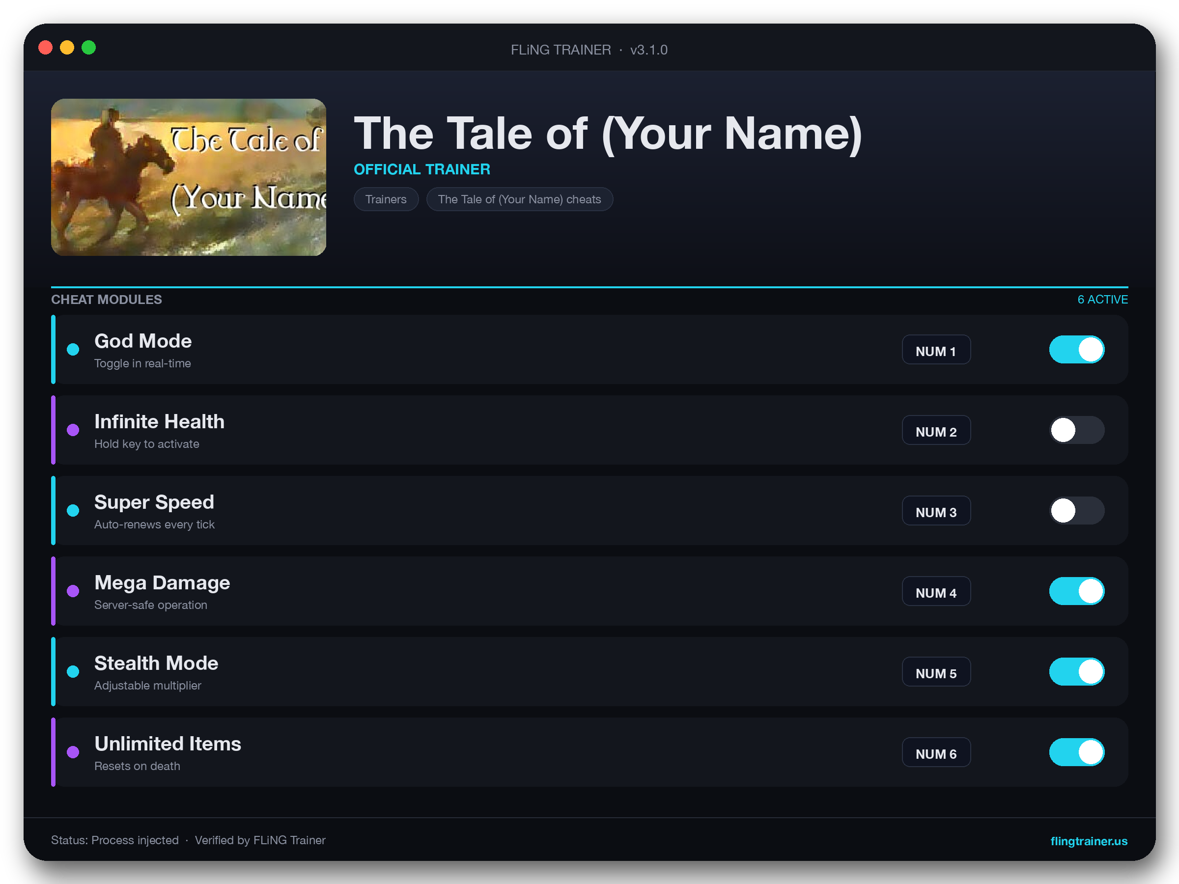The Tale of (Your Name) Trainer interface