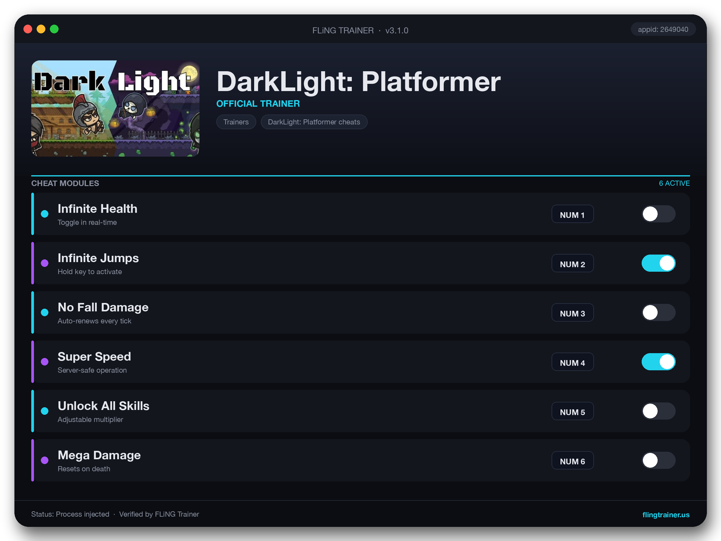 DarkLight: Platformer Trainer interface