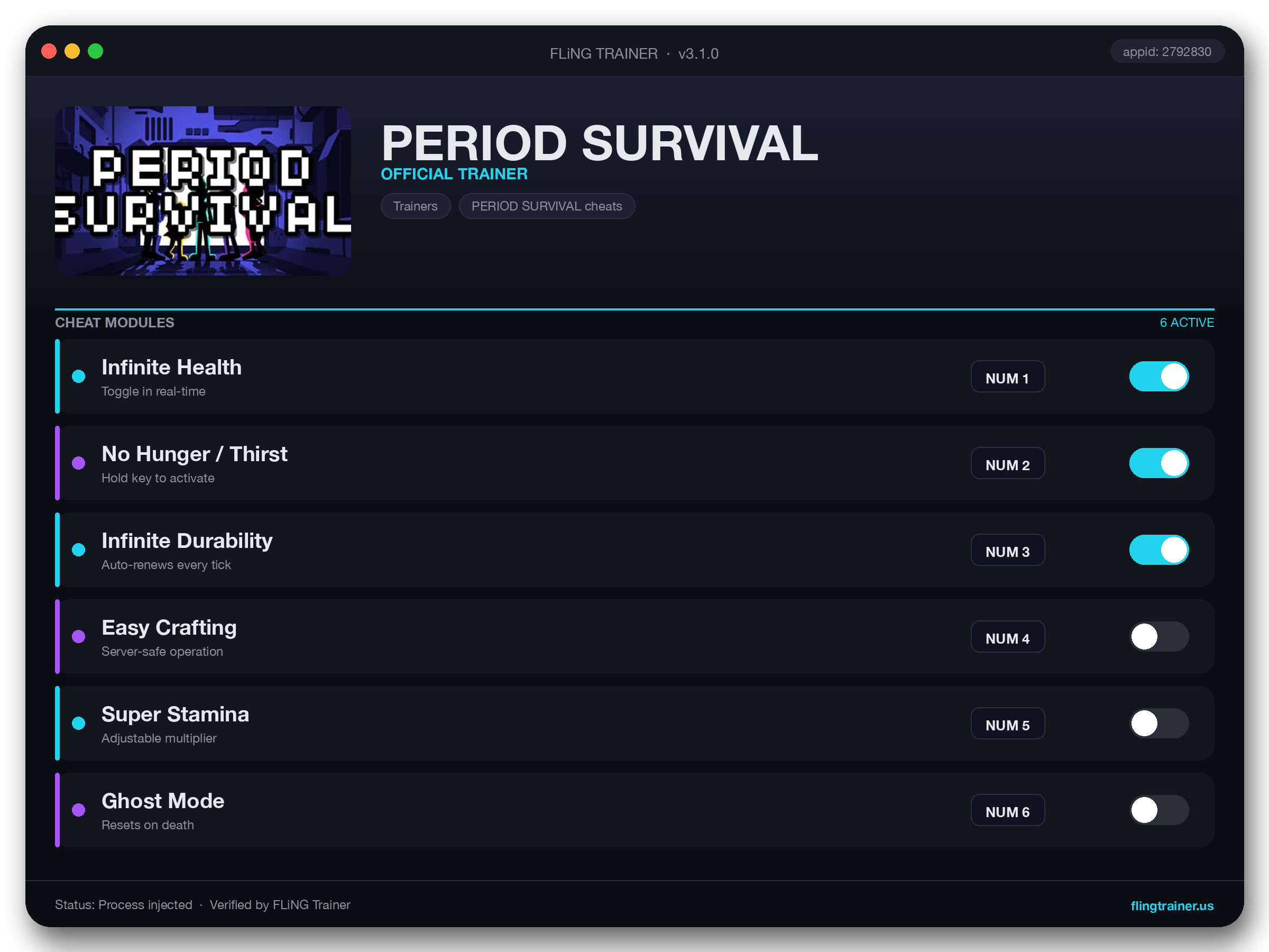PERIOD SURVIVAL Trainer interface