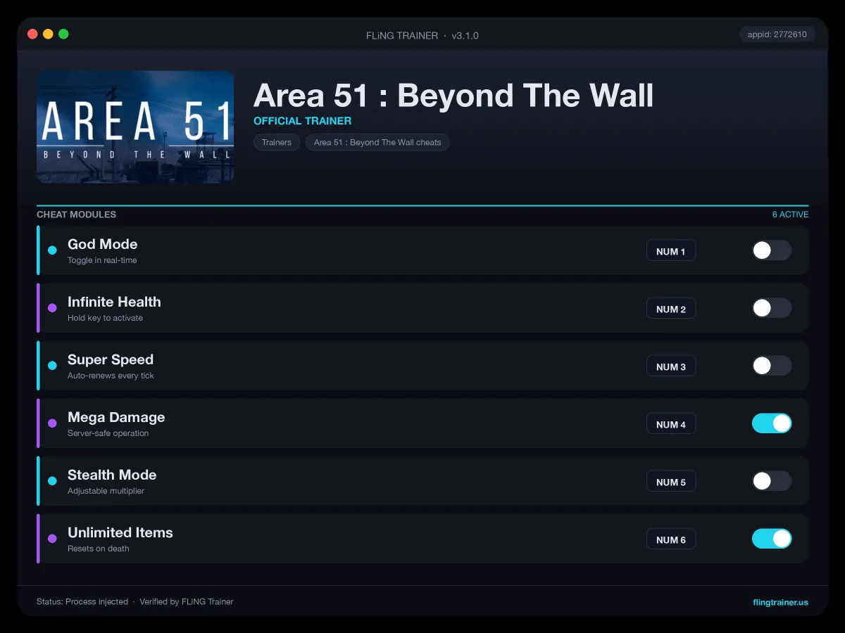Area 51 : Beyond The Wall Trainer interface