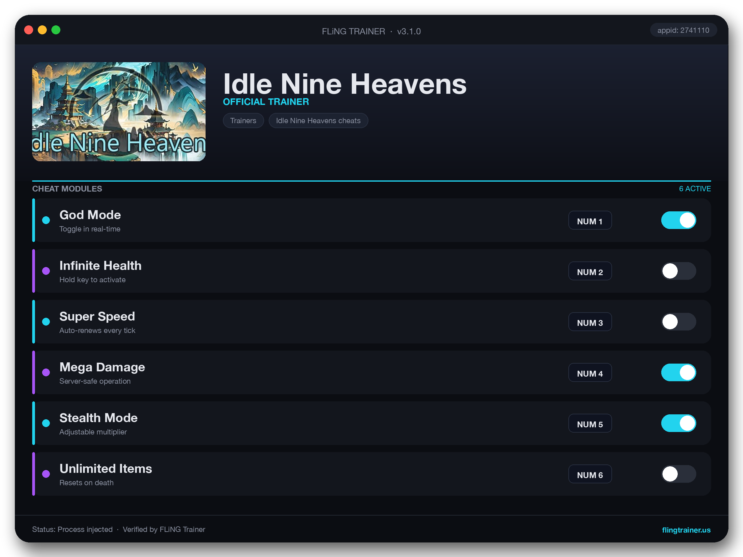 Idle Nine Heavens Trainer interface