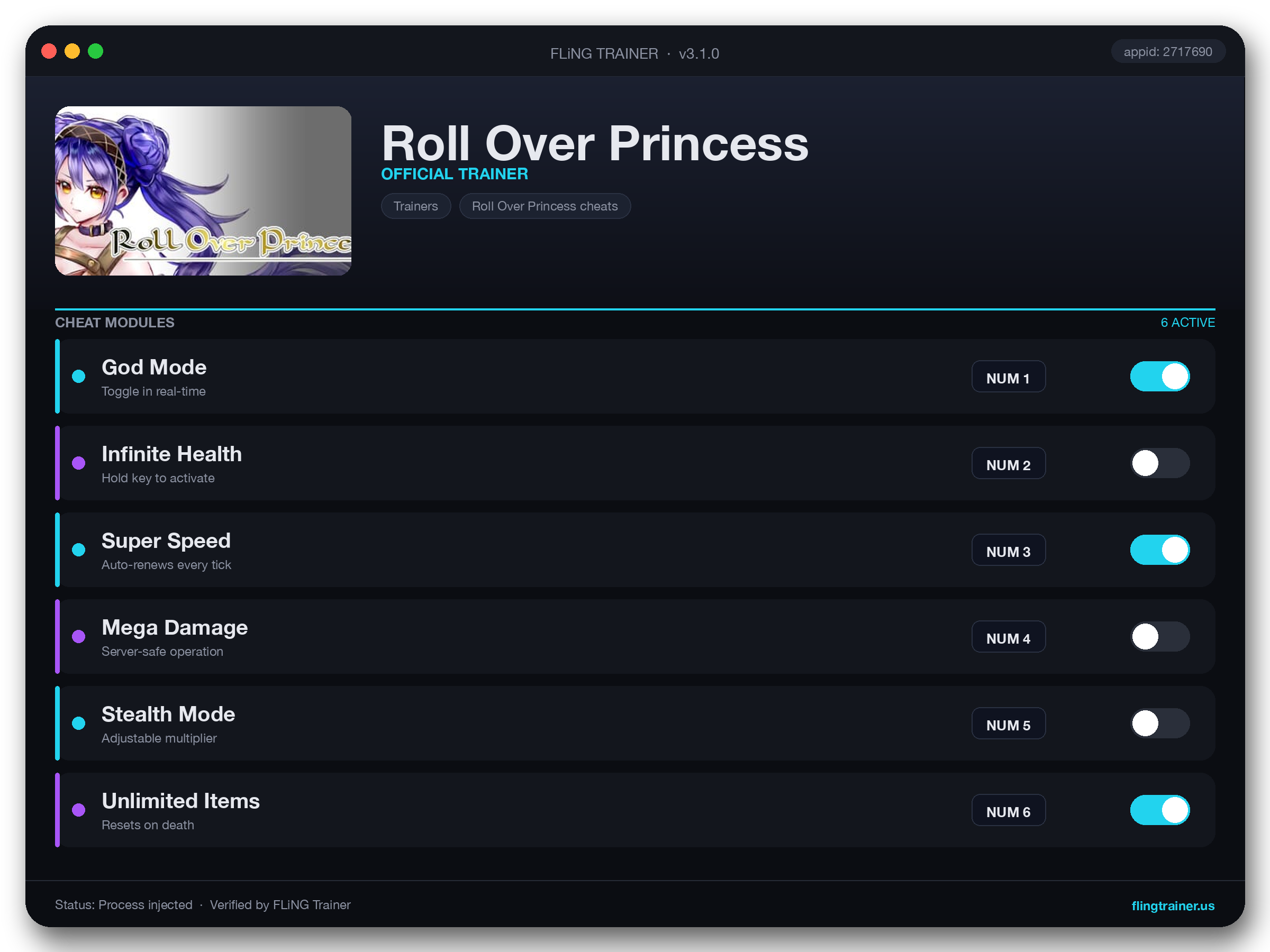 Roll Over Princess Trainer interface