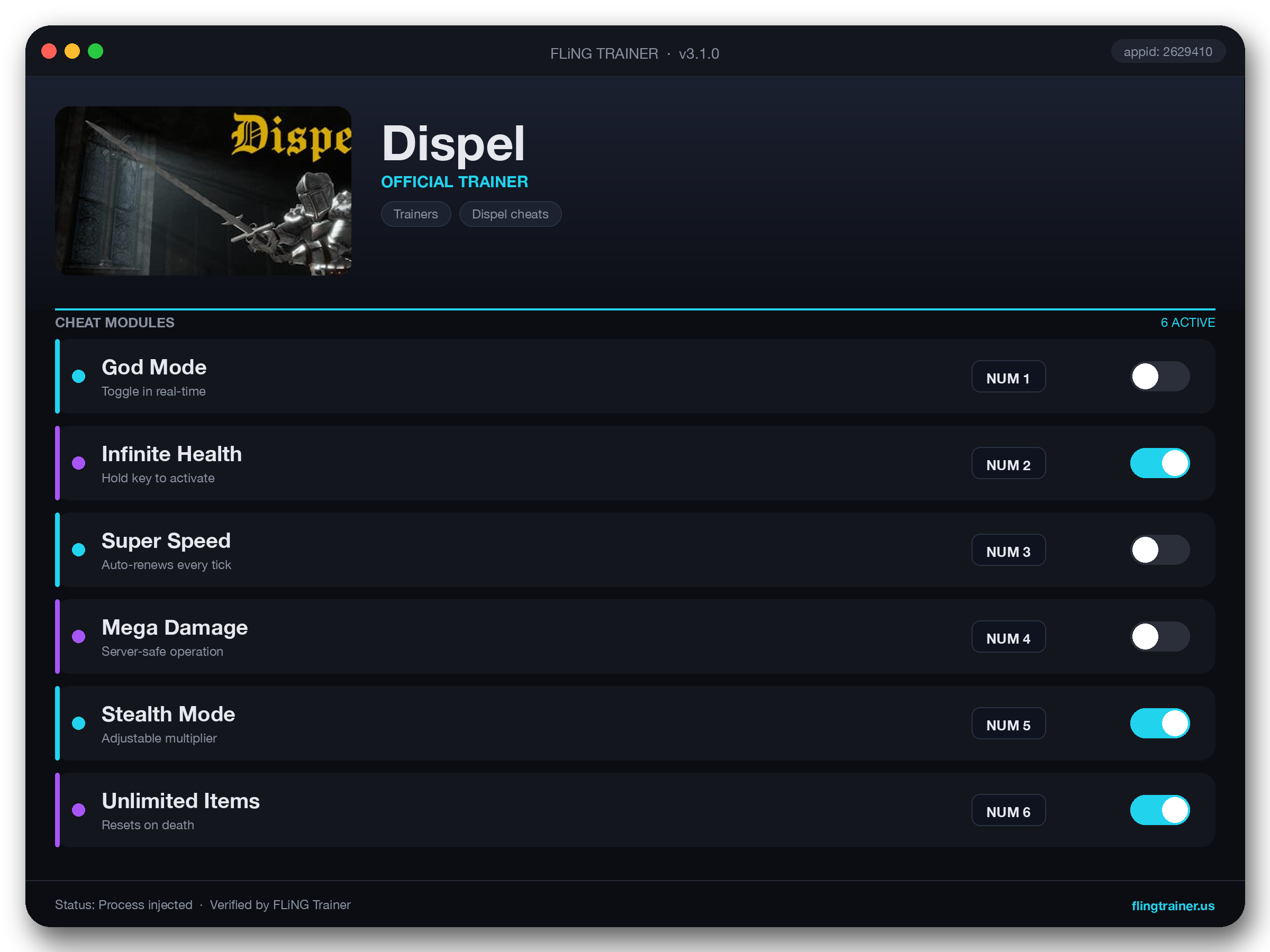 Dispel Trainer interface