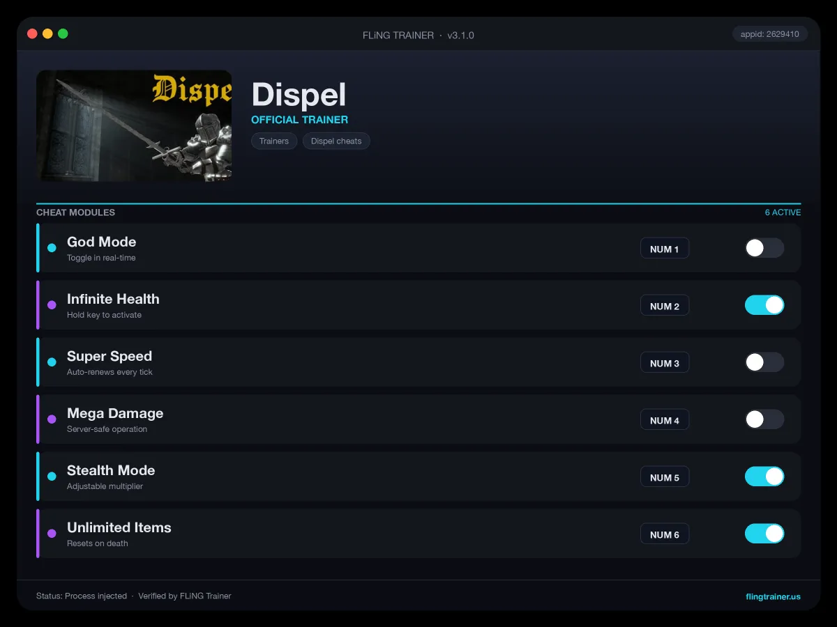 Dispel Trainer interface