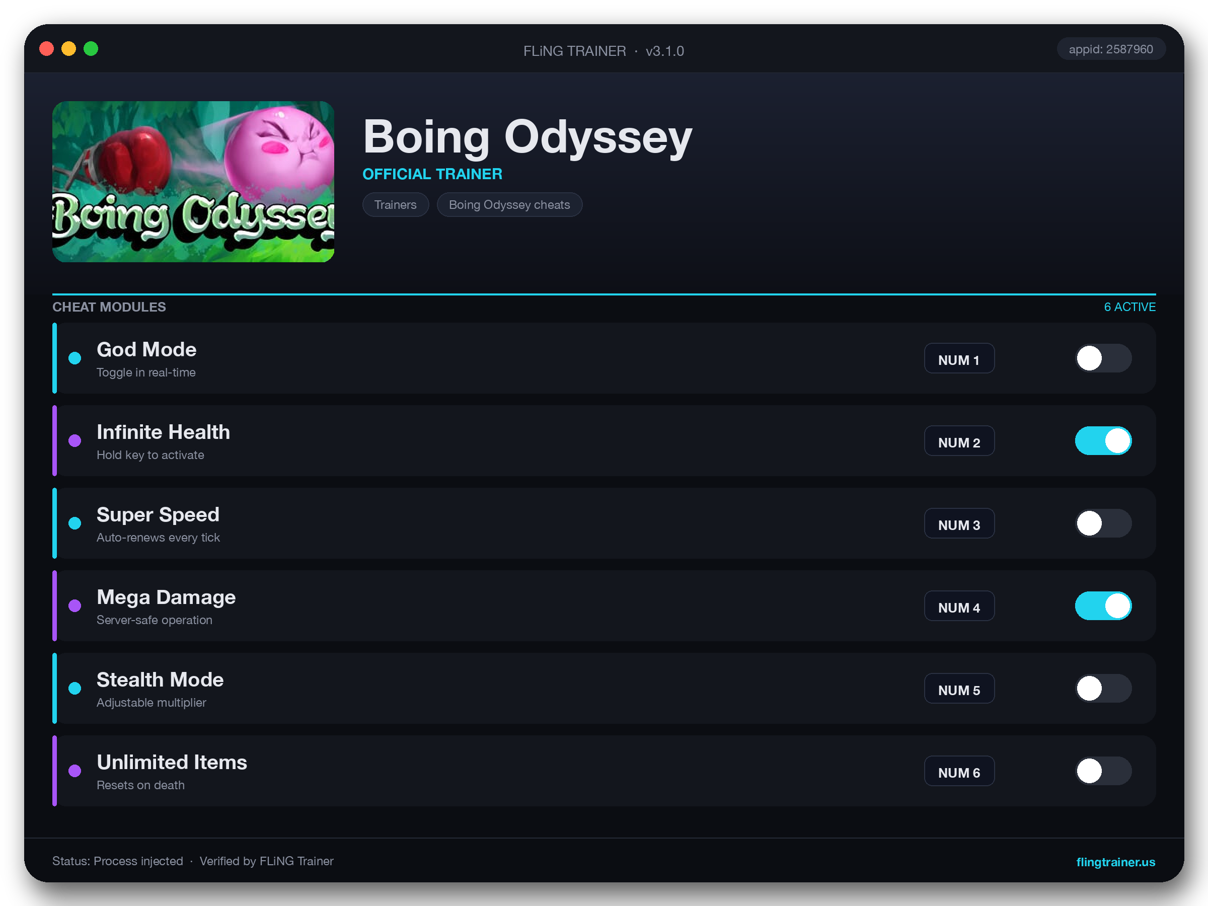 Boing Odyssey Trainer interface
