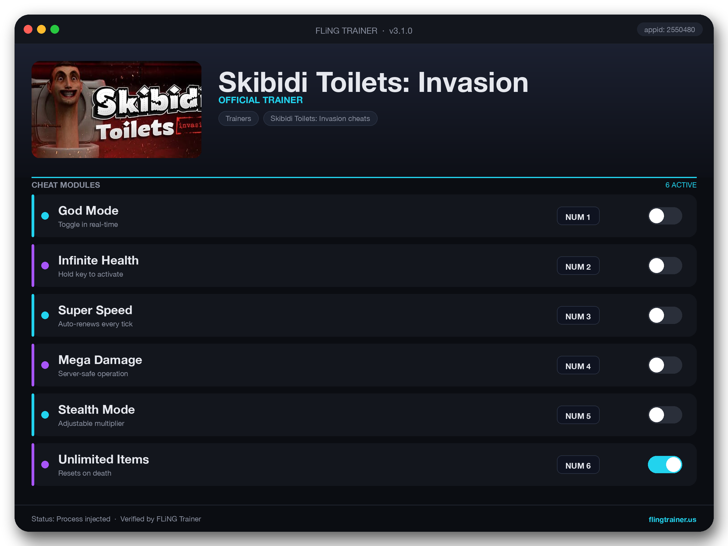 Skibidi Toilets: Invasion Trainer interface