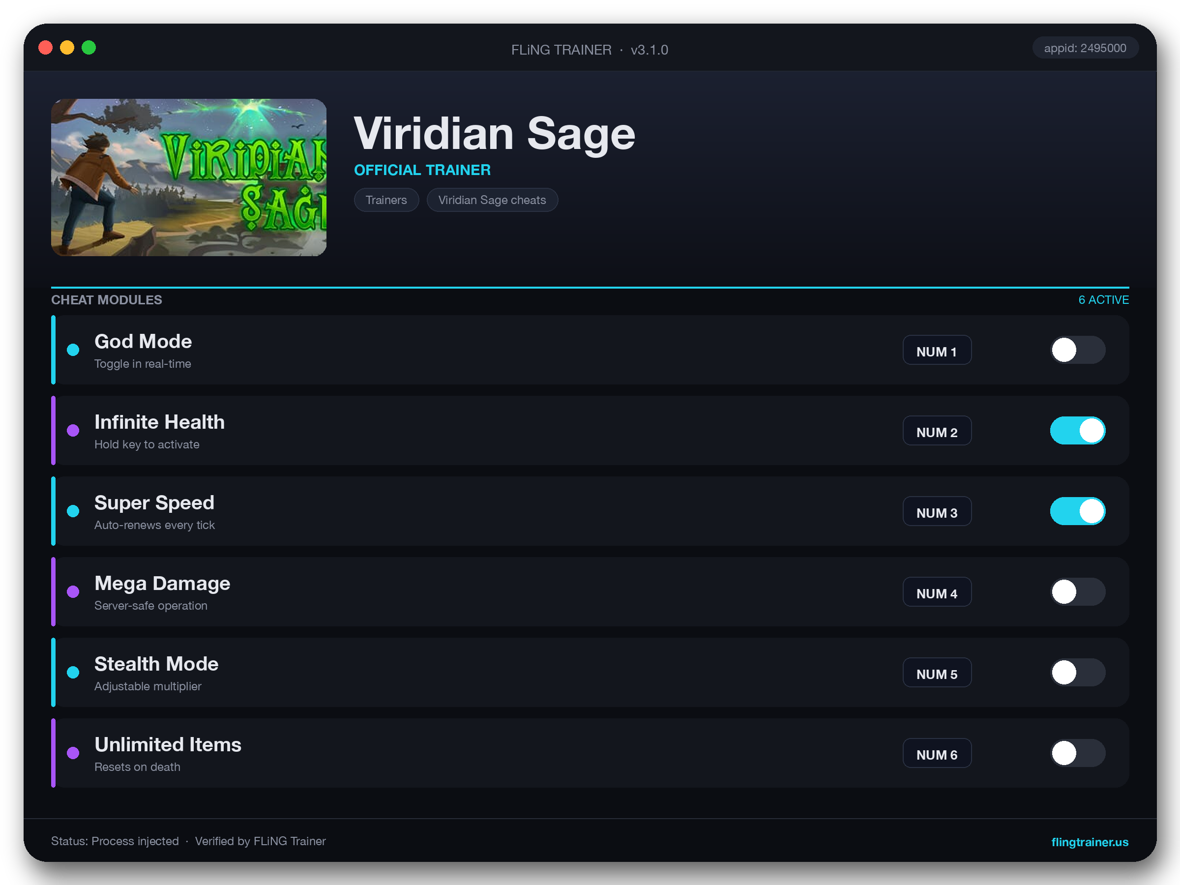 Viridian Sage Trainer interface