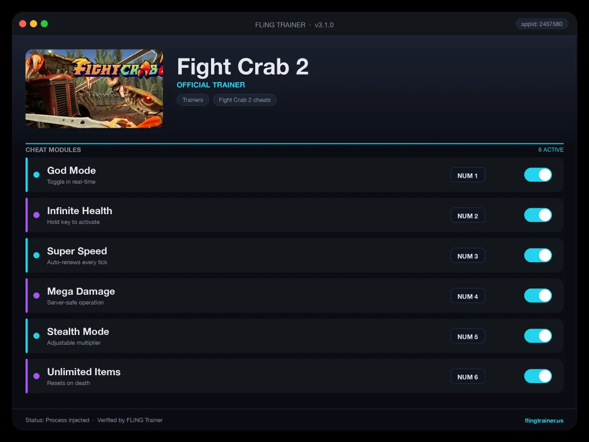 Fight Crab 2 Trainer interface