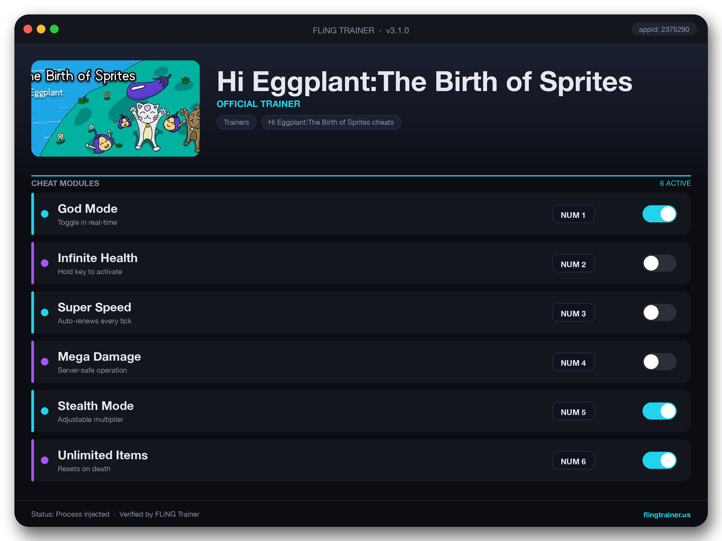 Hi Eggplant:The Birth of Sprites Trainer interface
