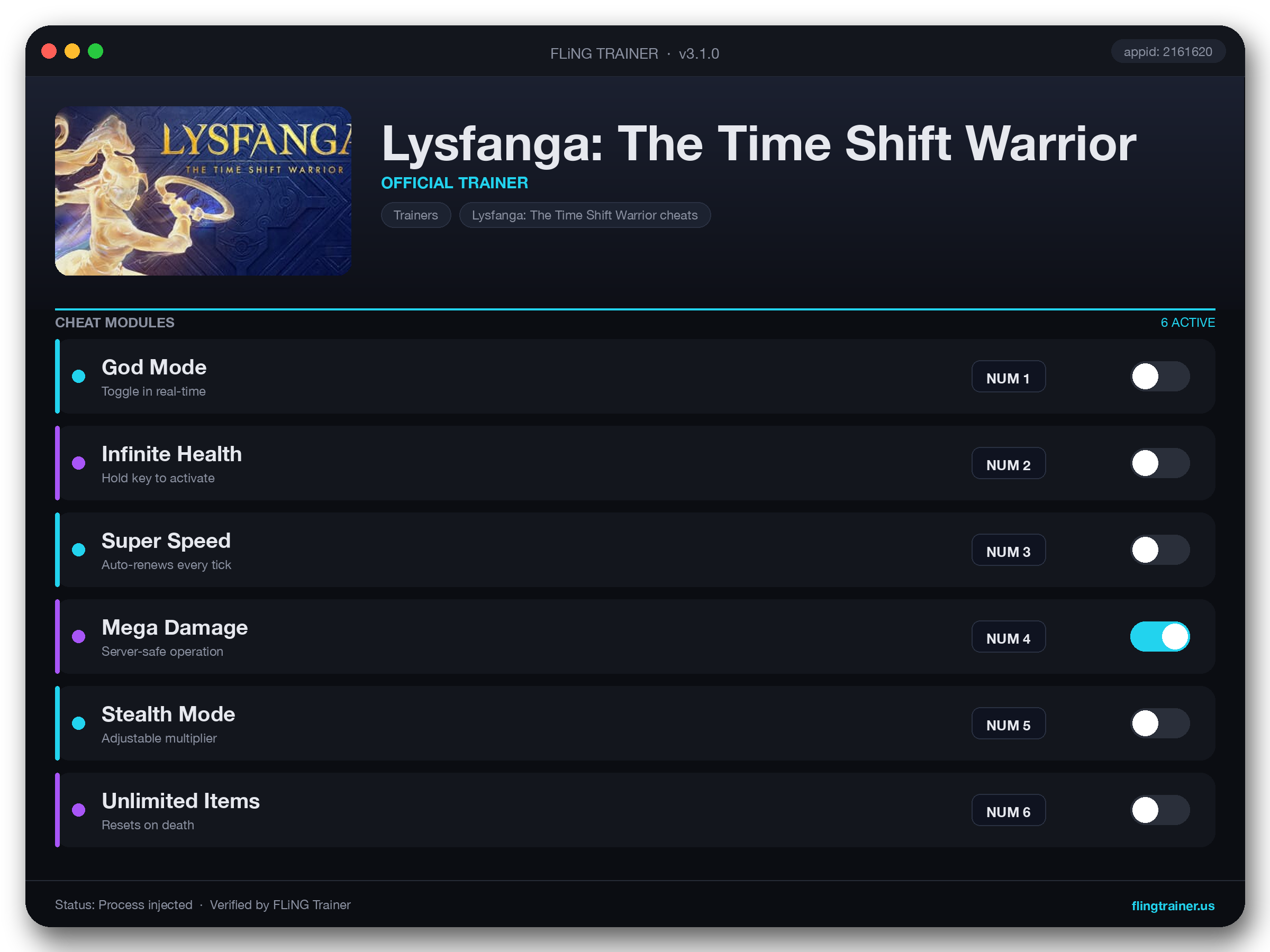 Lysfanga: The Time Shift Warrior Trainer interface