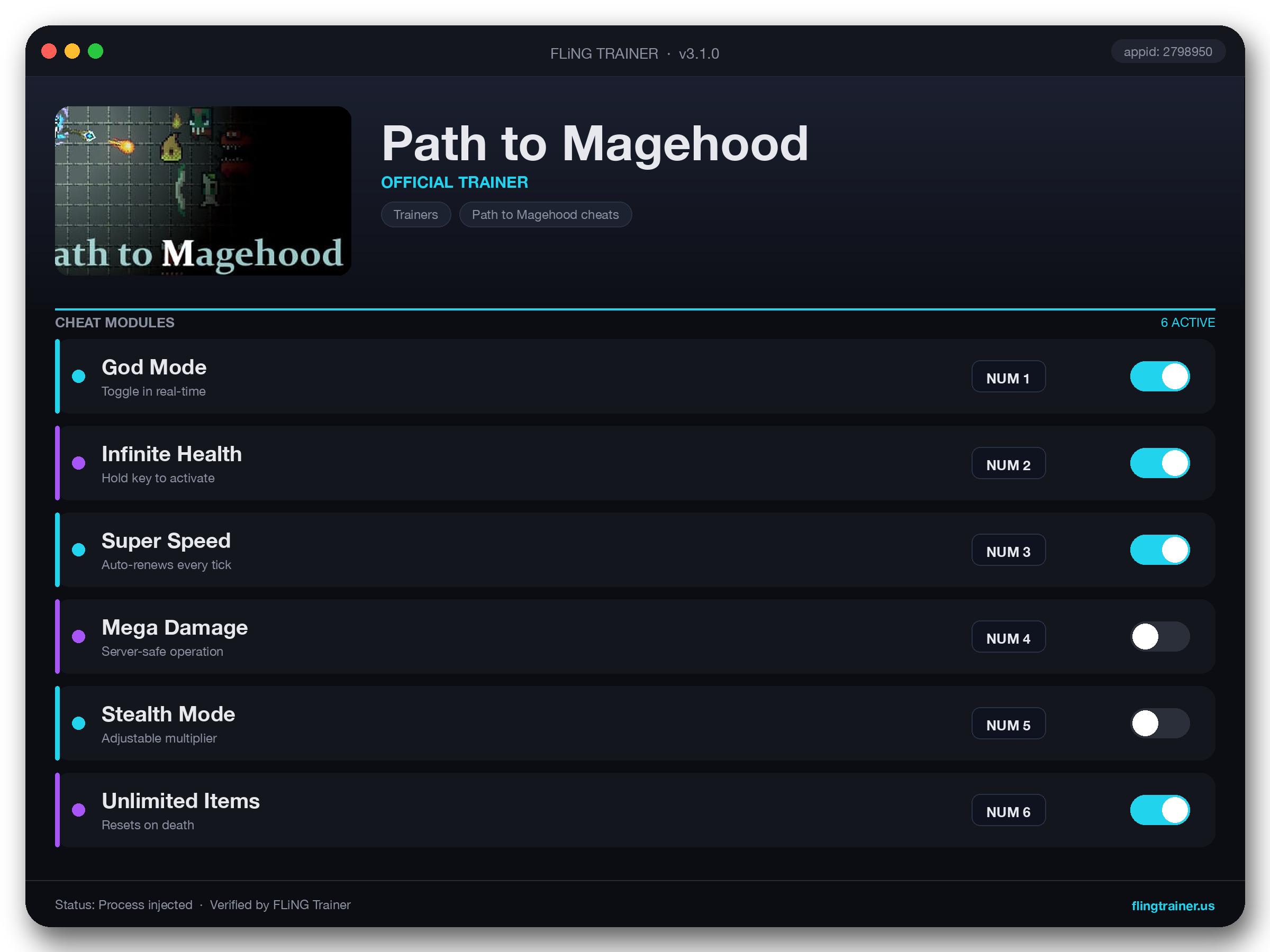 Path to Magehood Trainer interface