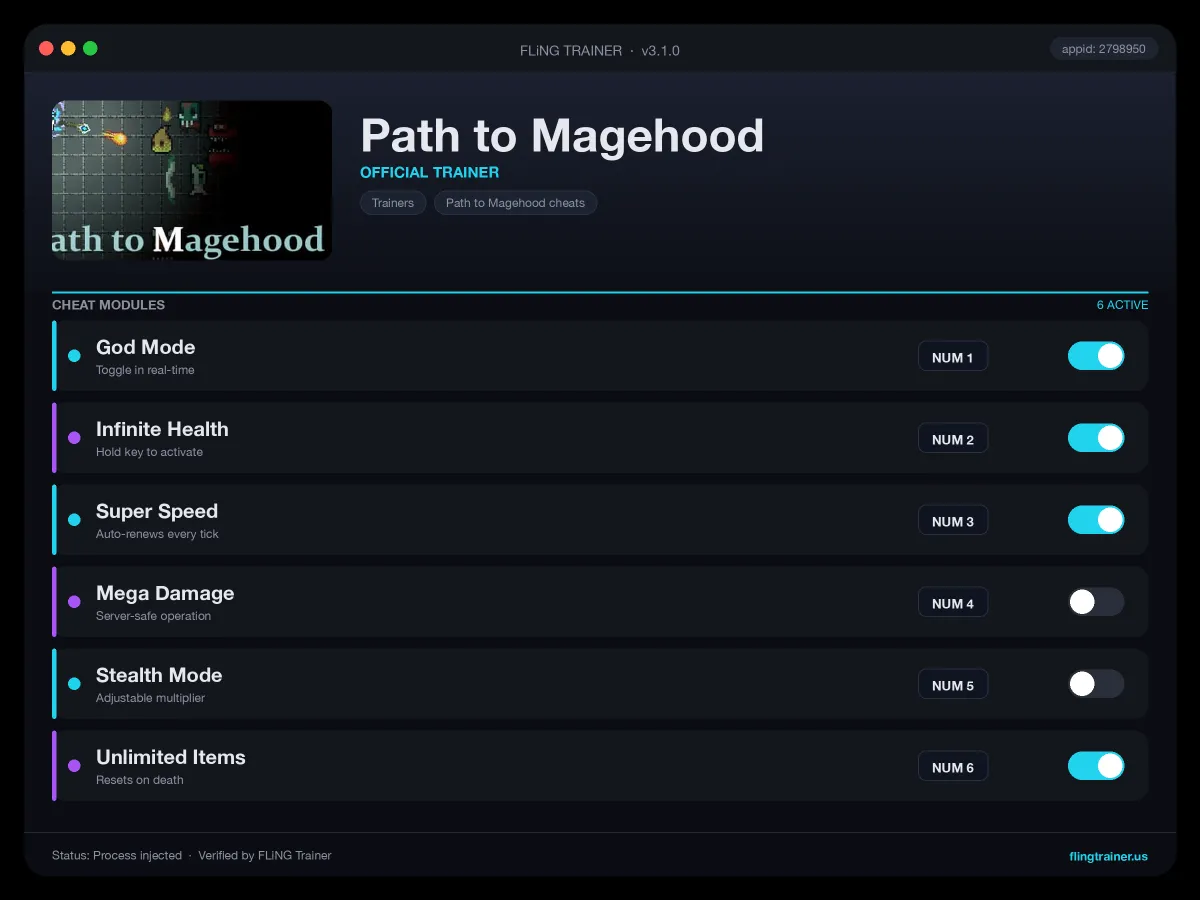 Path to Magehood Trainer interface