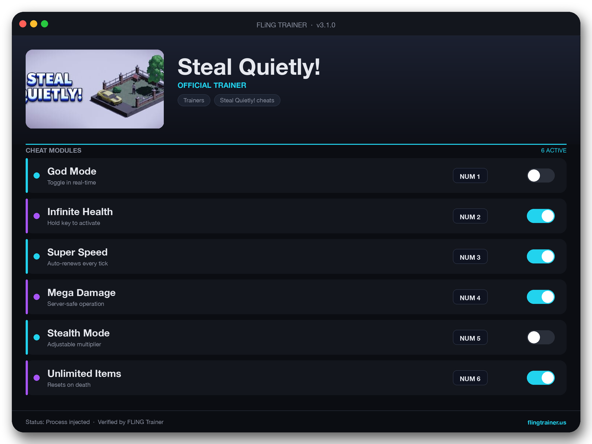 Steal Quietly! Trainer interface