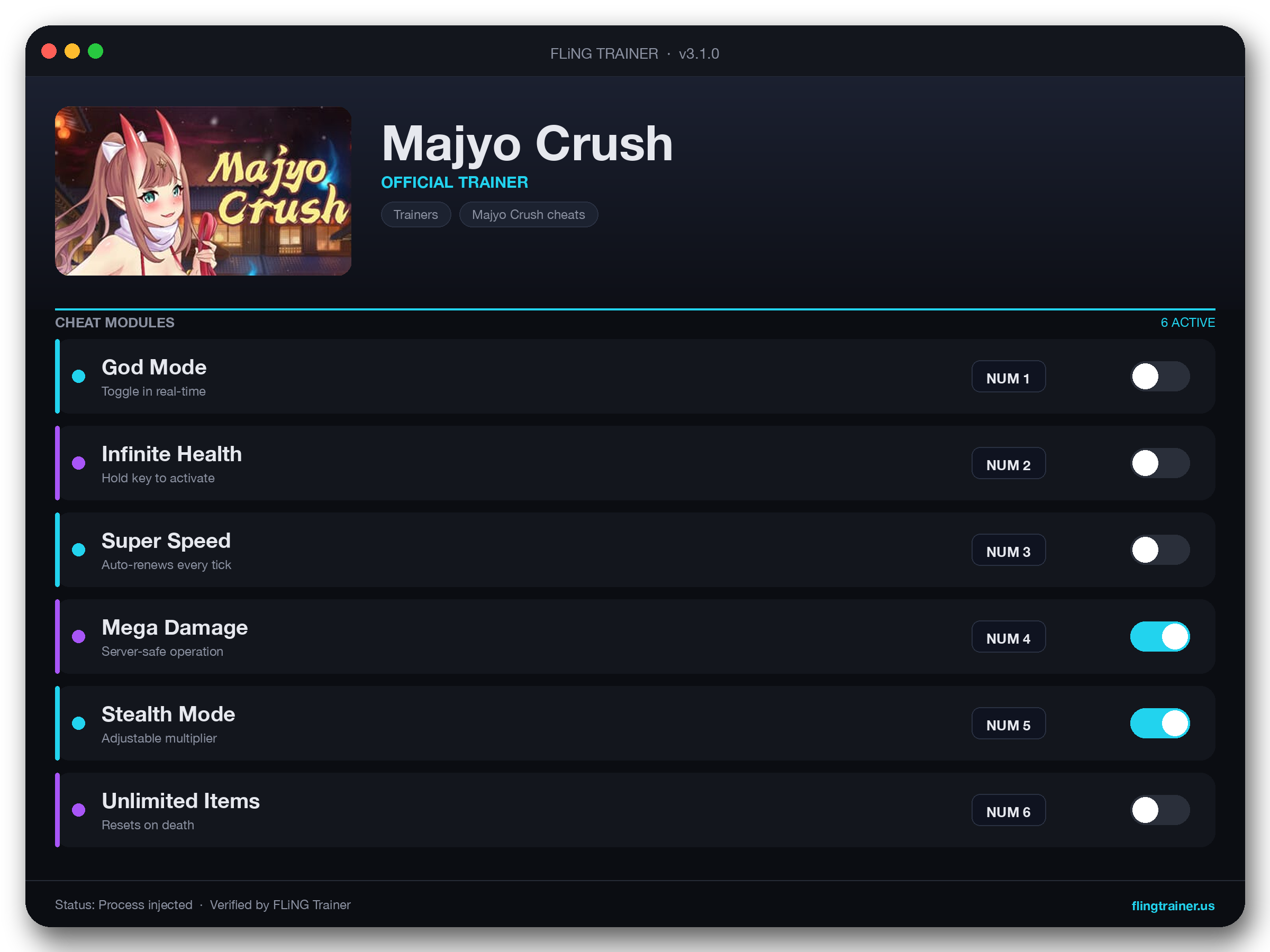 Majyo Crush Trainer interface