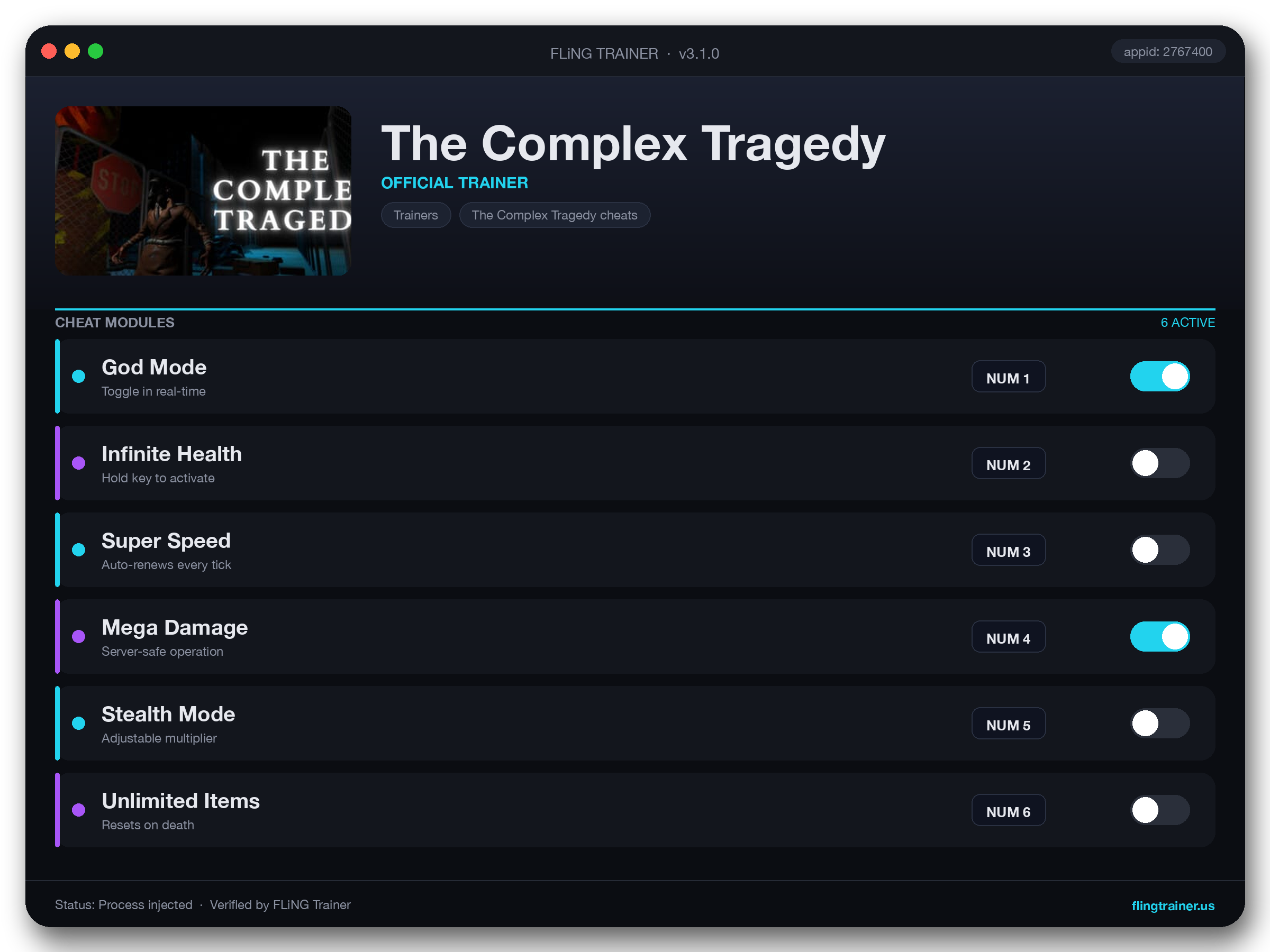 The Complex Tragedy Trainer interface